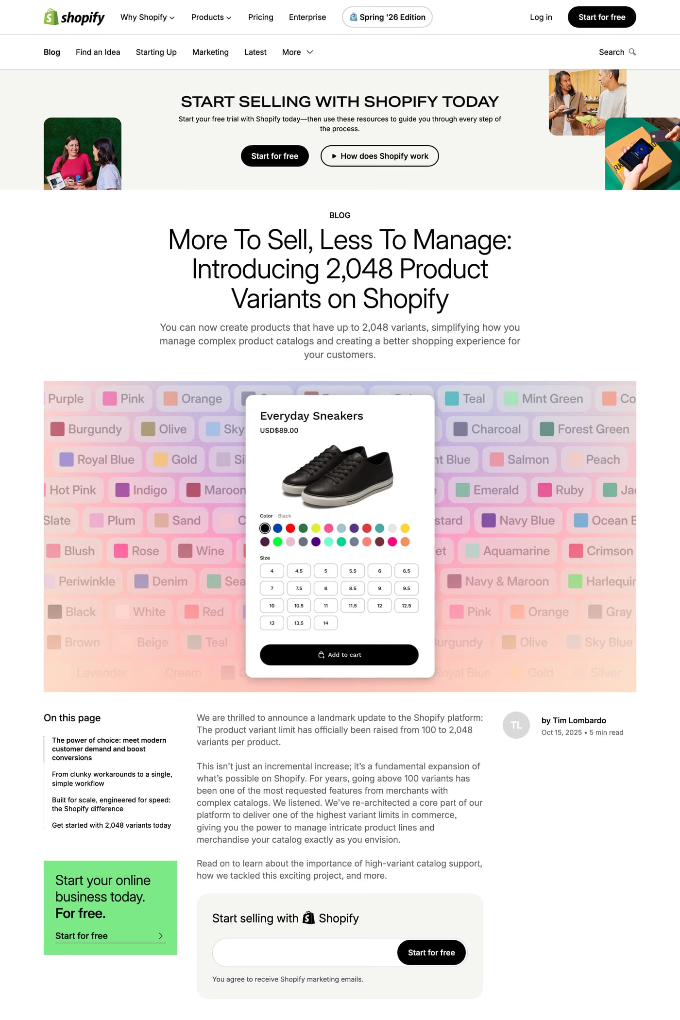Shopify Editions blog page