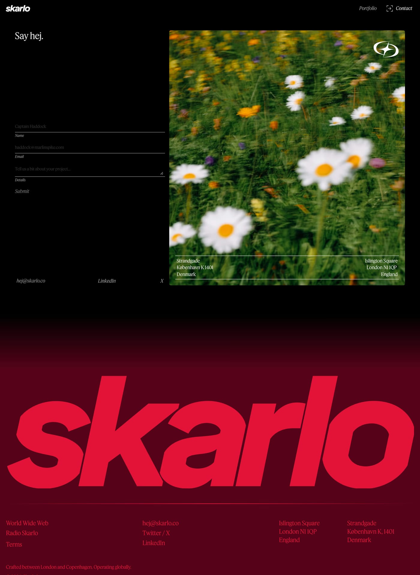 Skarlo — screenshot of the contact page