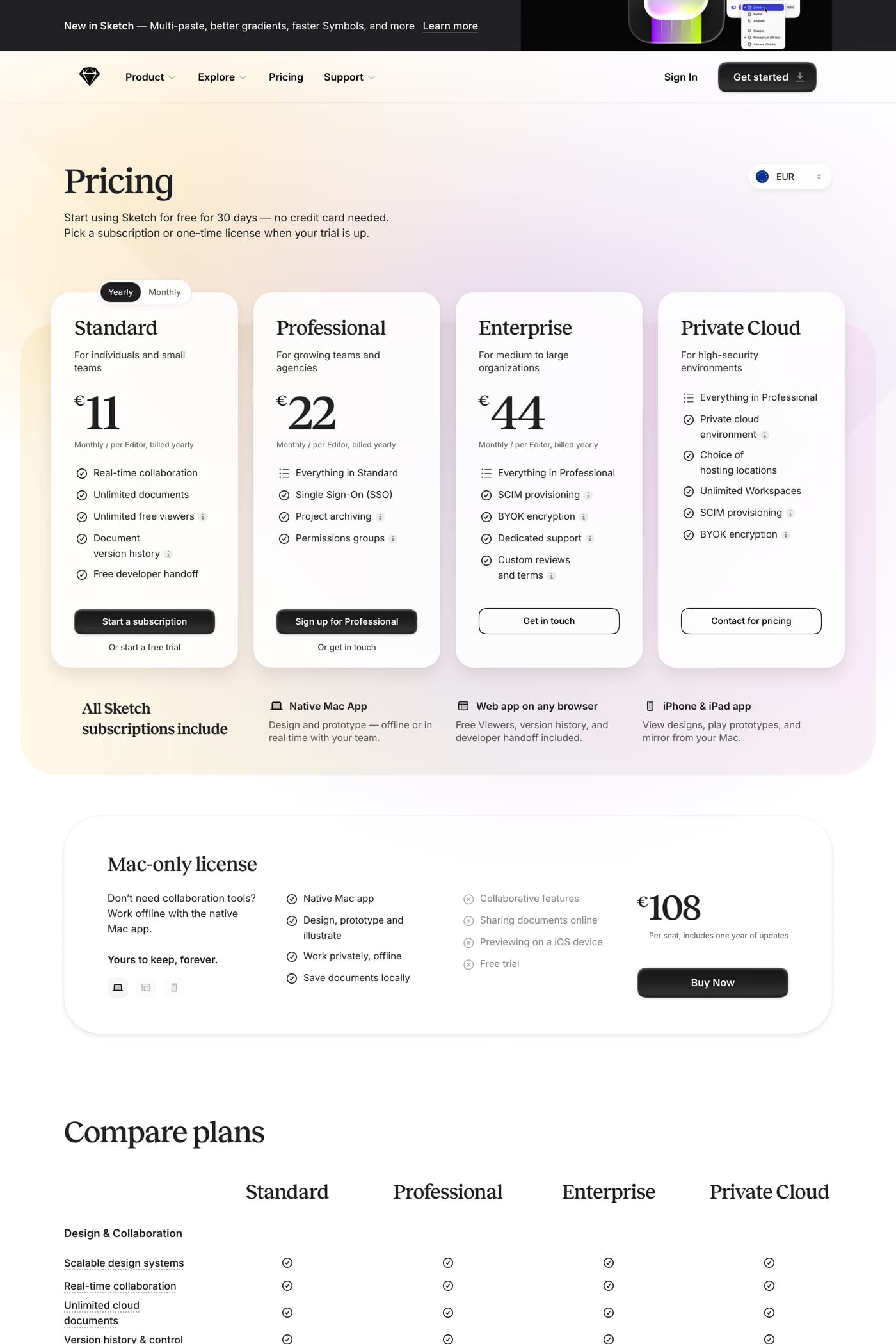 Sketch pricing page