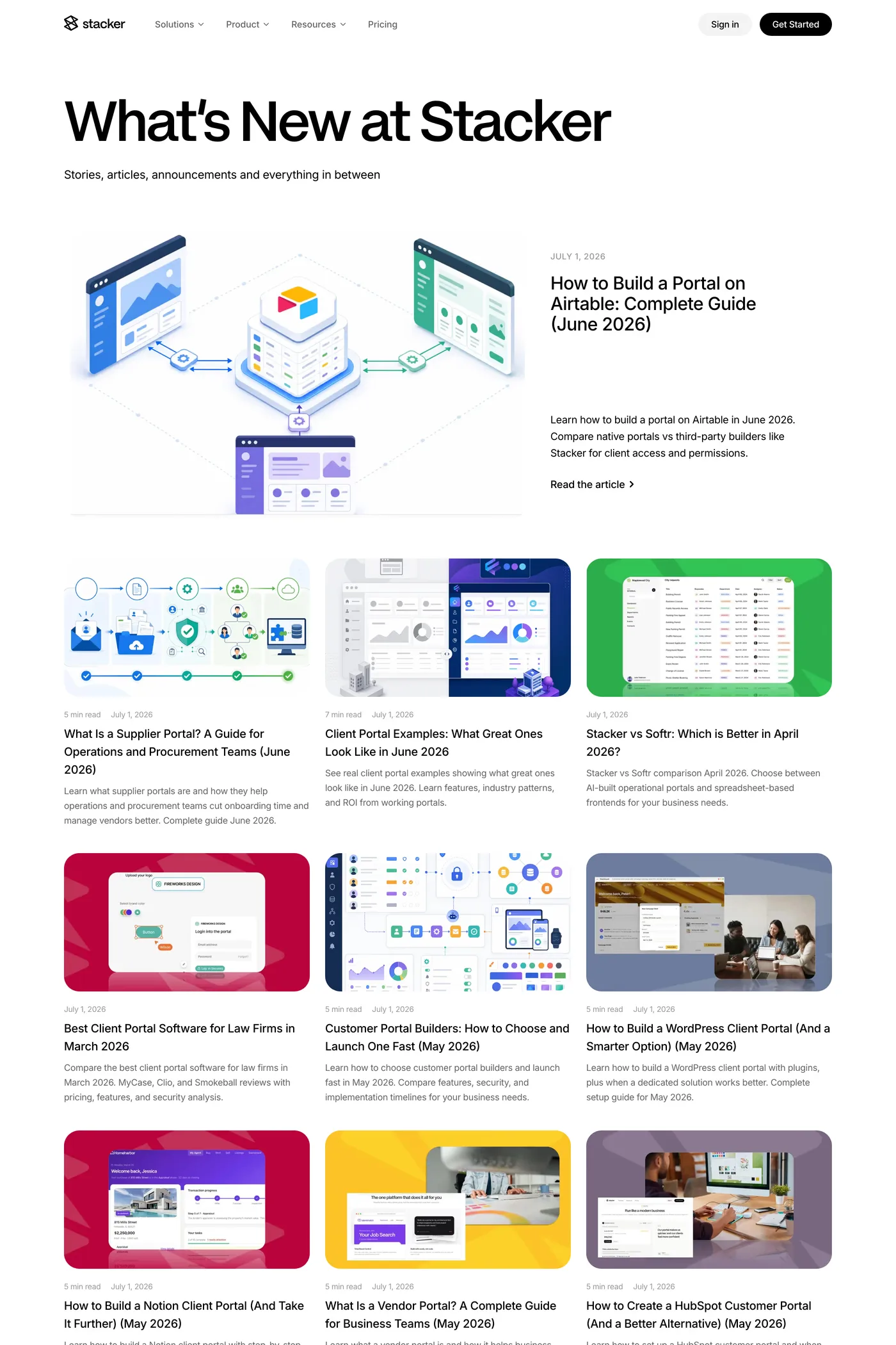 Stacker — screenshot of the blog page
