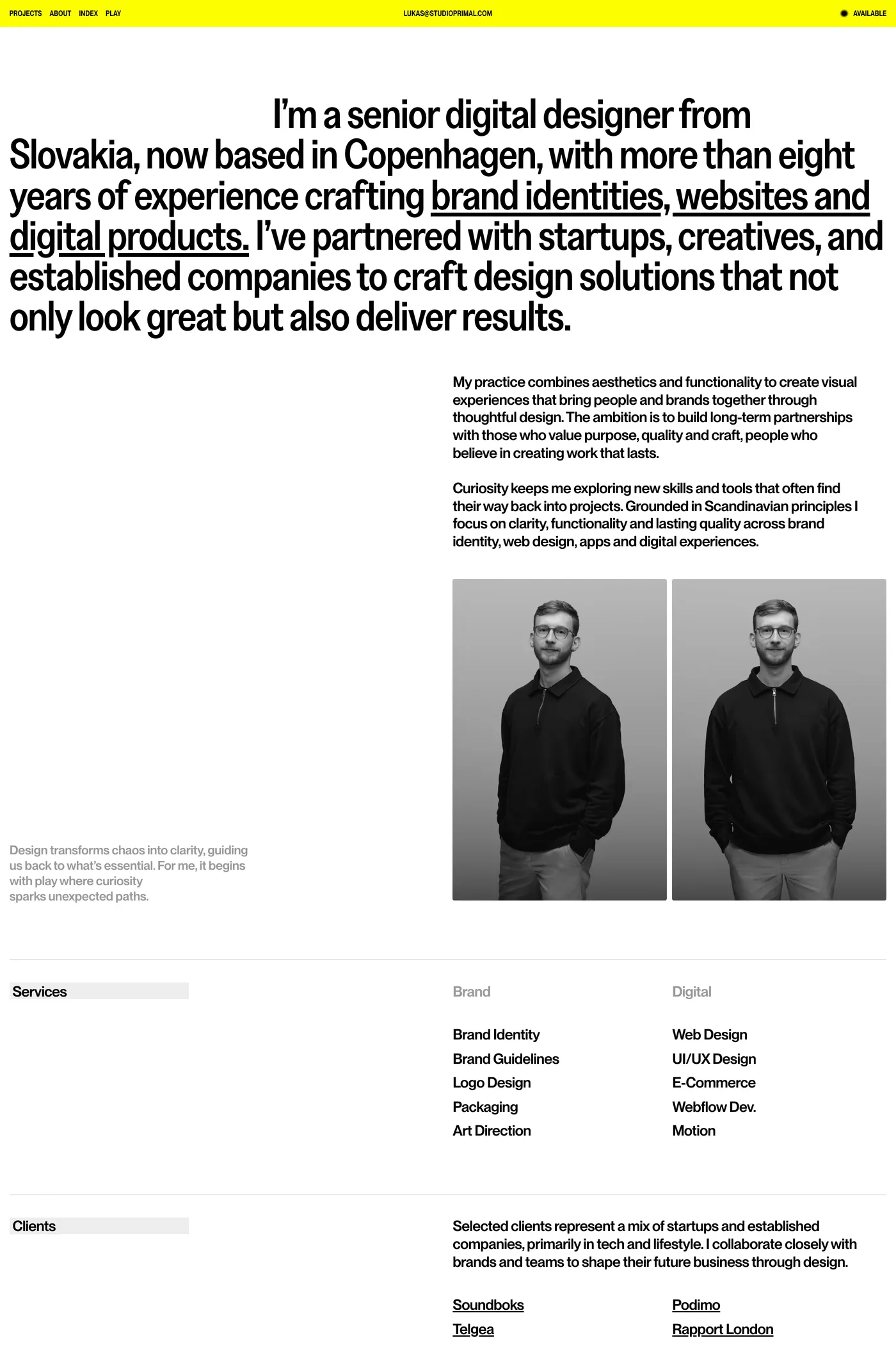 Studio Primal — screenshot of the about page