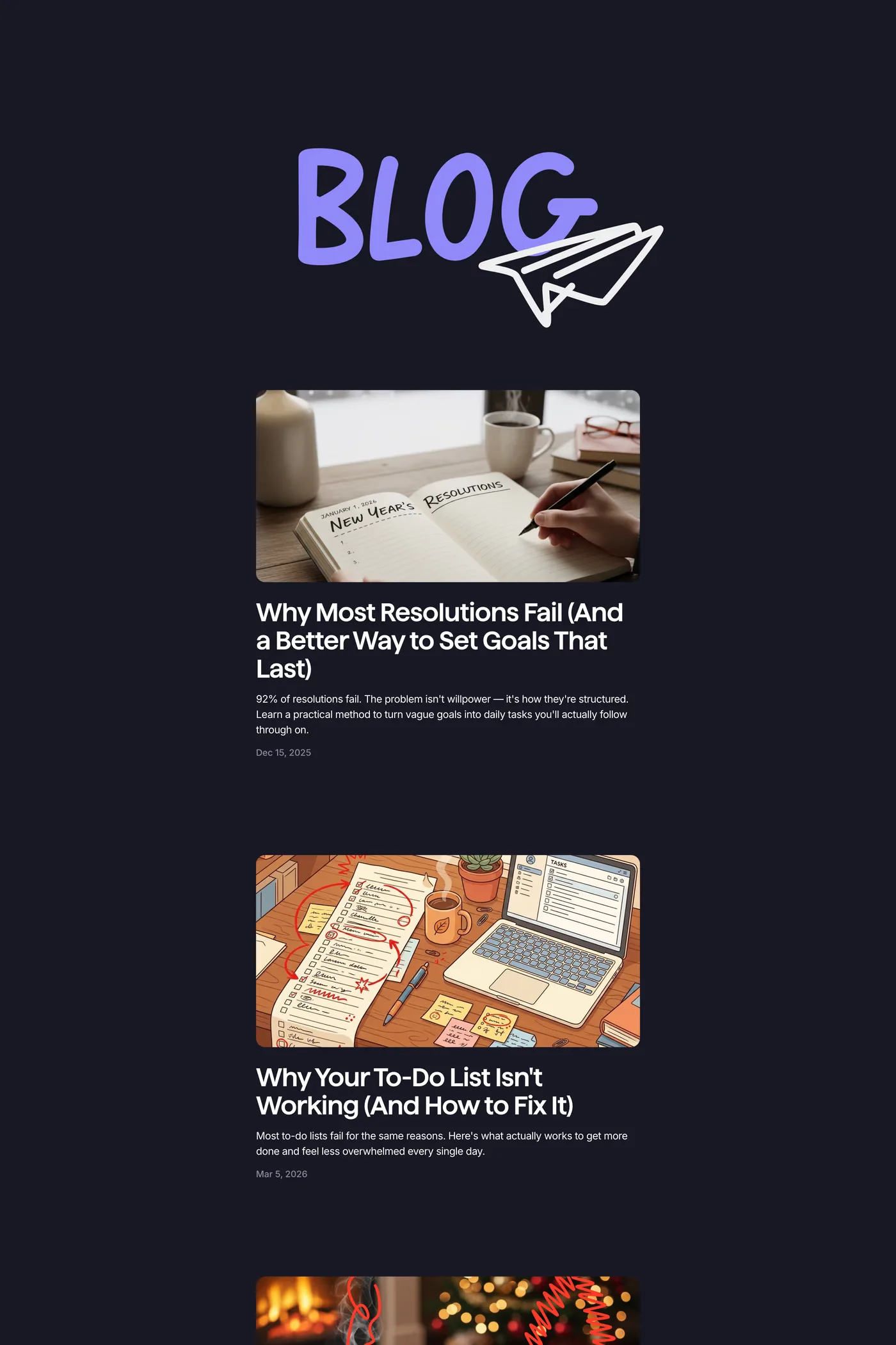 Superlist — screenshot of the blog page
