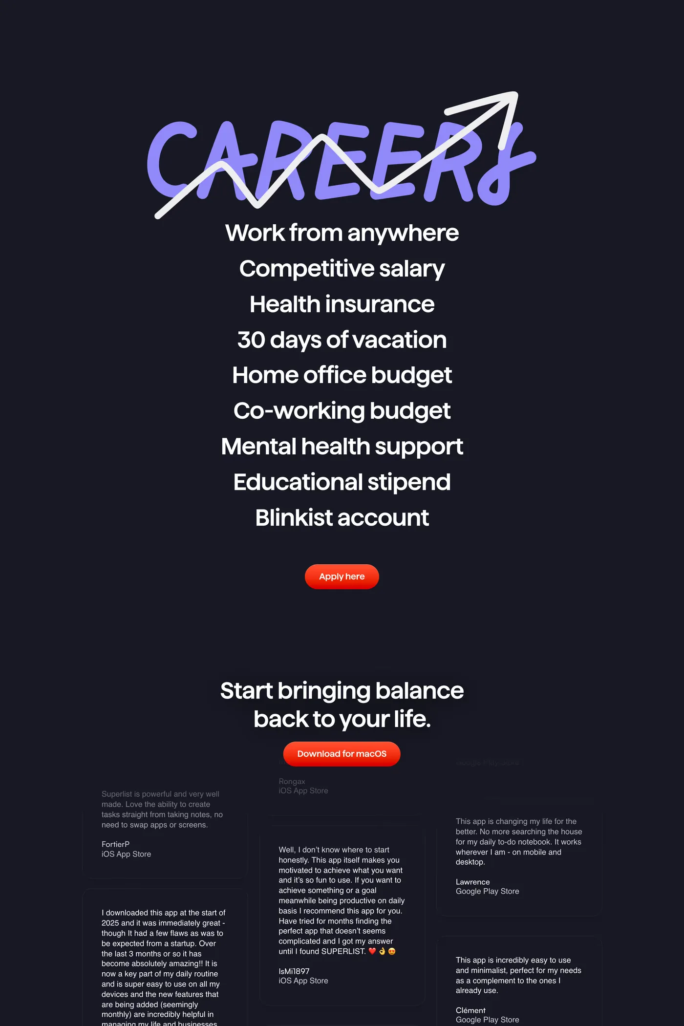 Superlist — screenshot of the careers page