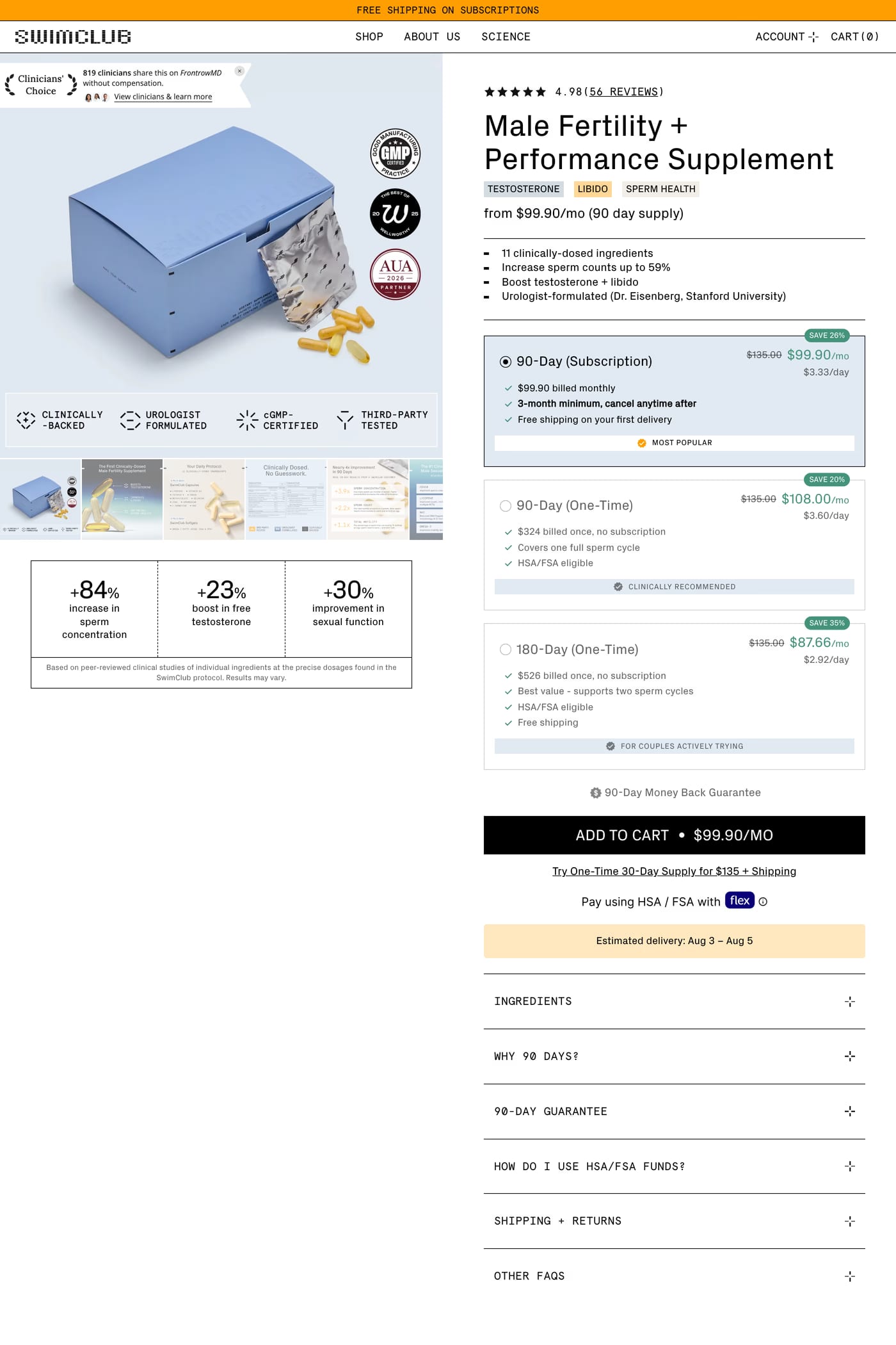 Swim Club pricing page