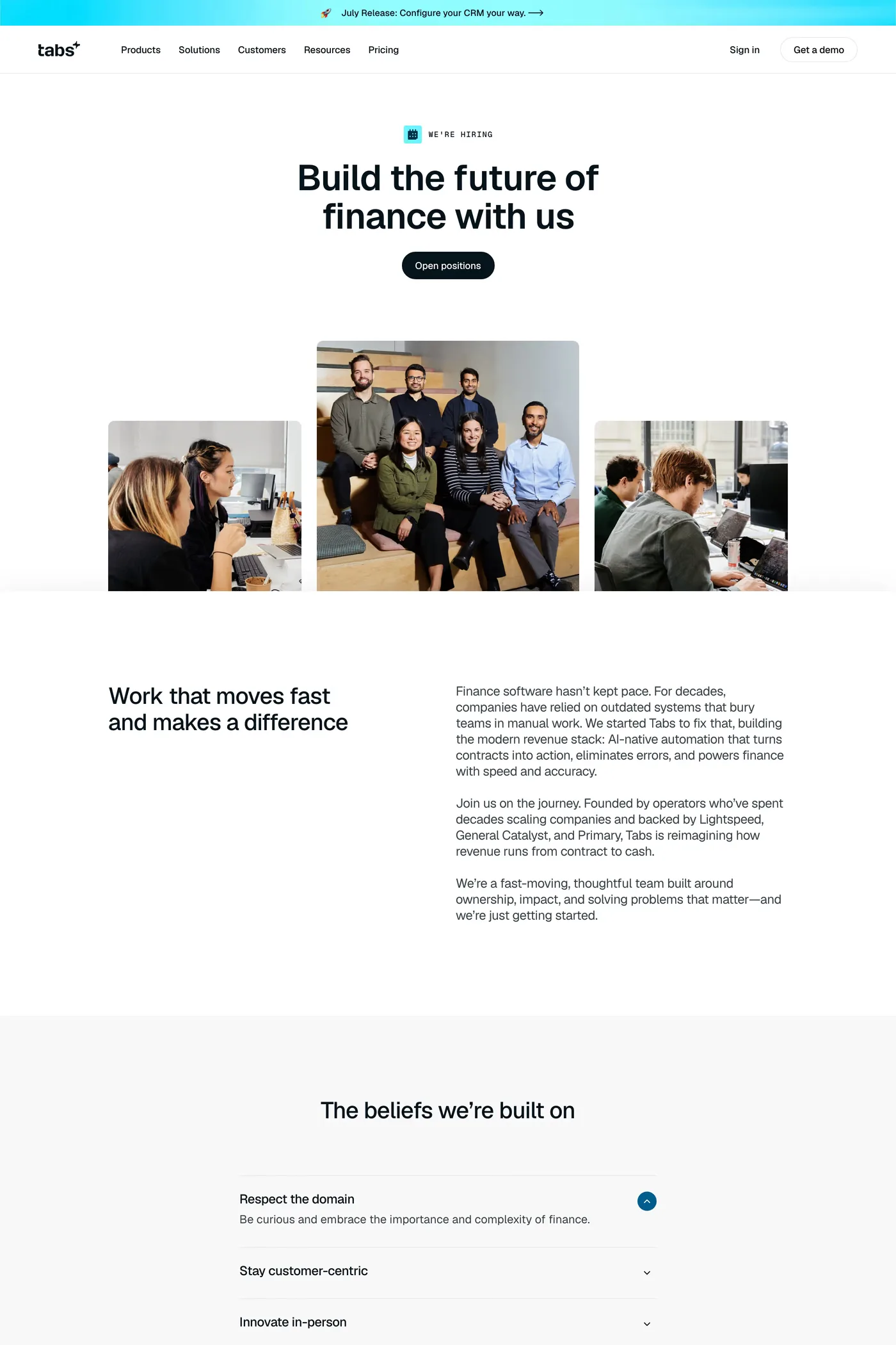 Tabs — screenshot of the careers page