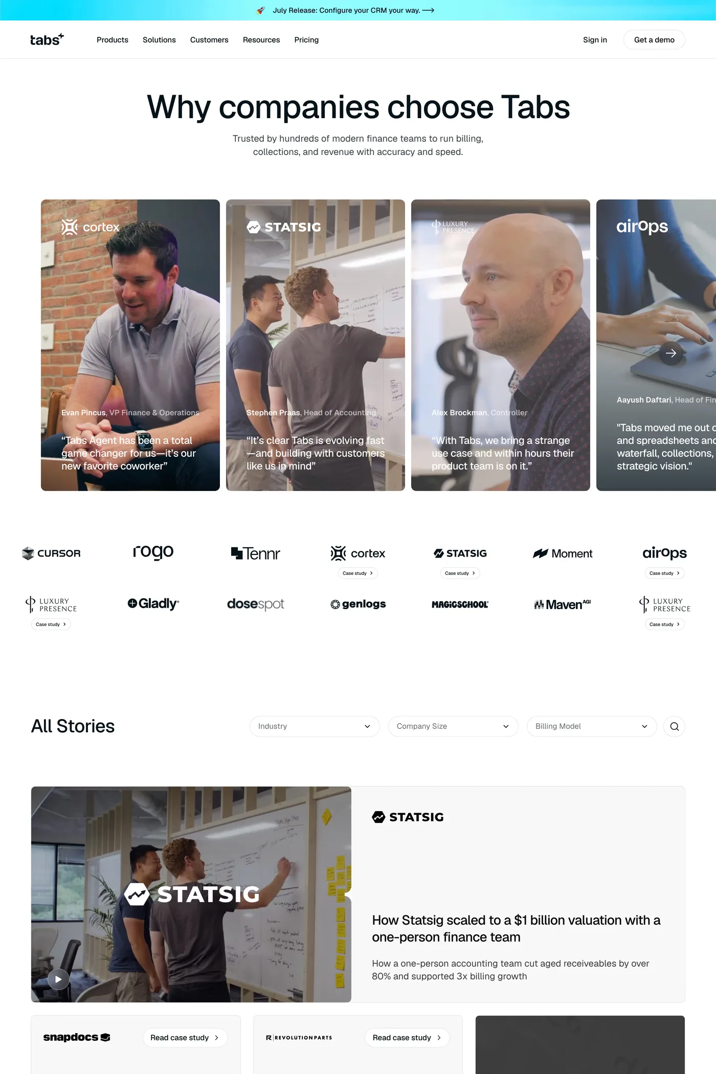 Tabs — screenshot of the case studies page