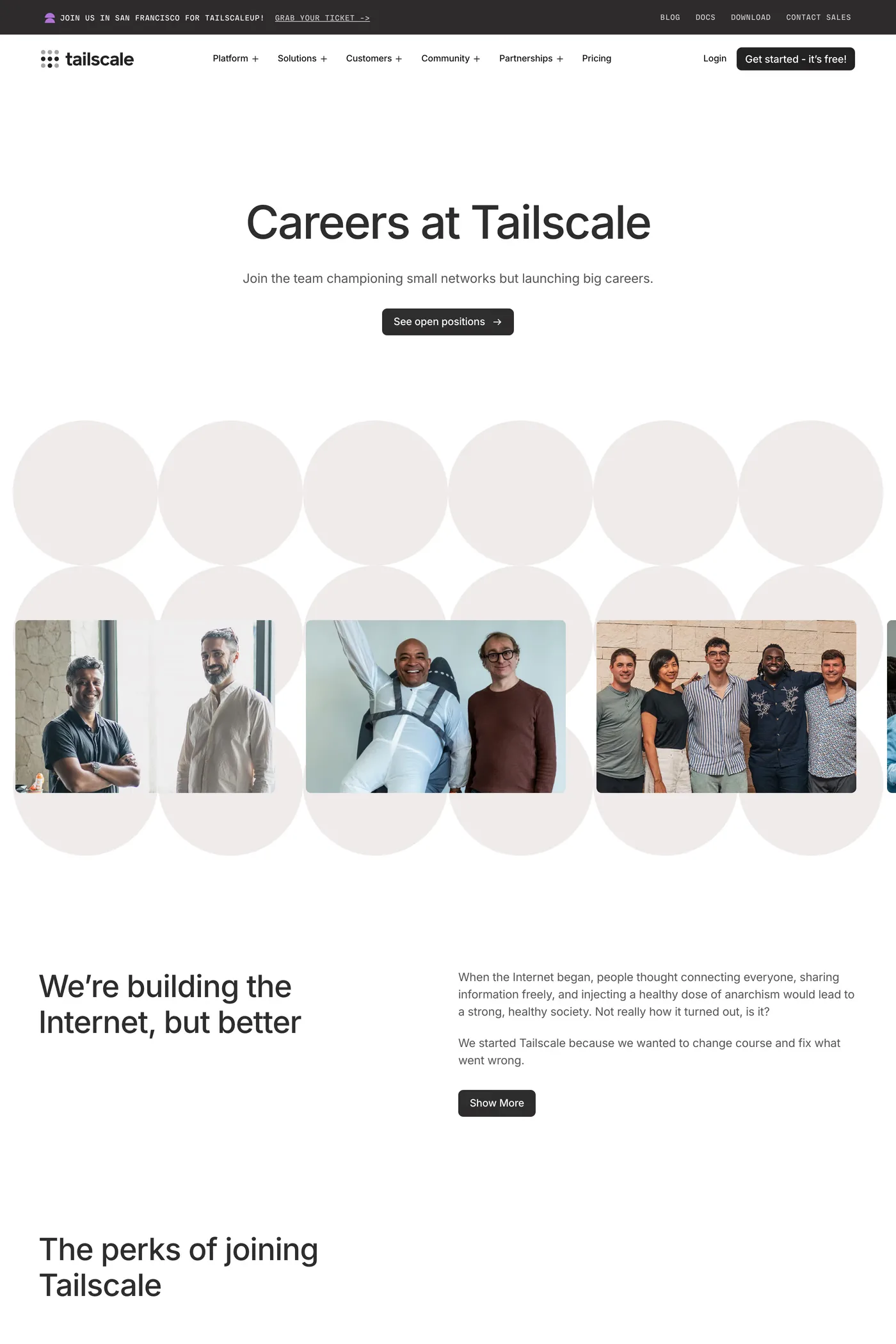 Tailscale — screenshot of the careers page