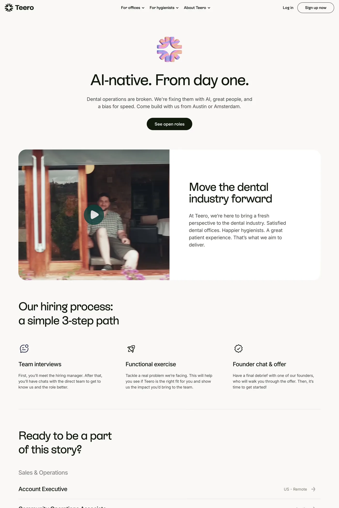 Teero — screenshot of the careers page