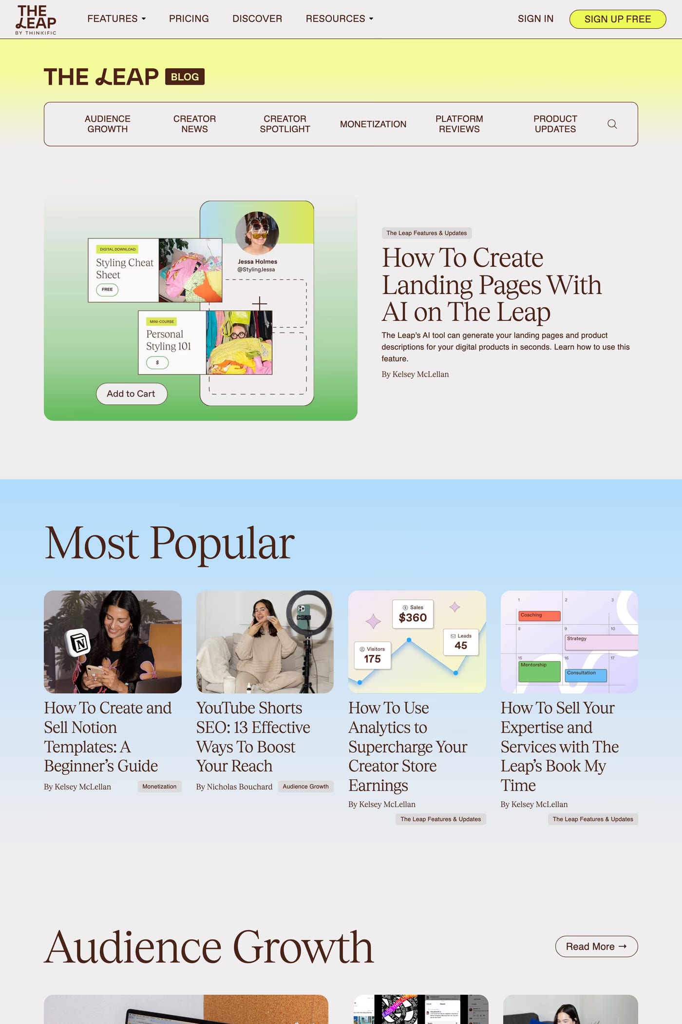The Leap — screenshot of the blog page