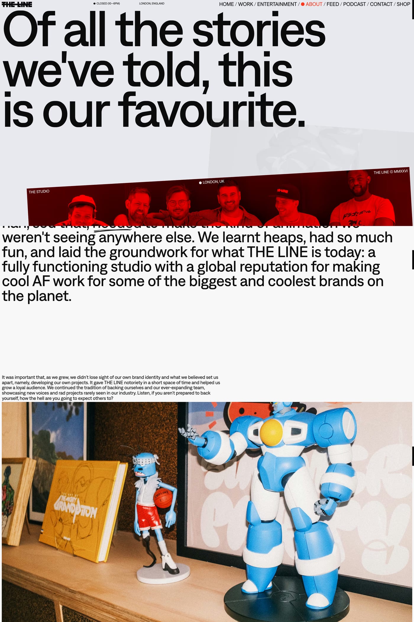 The Line Studio — screenshot of the about page