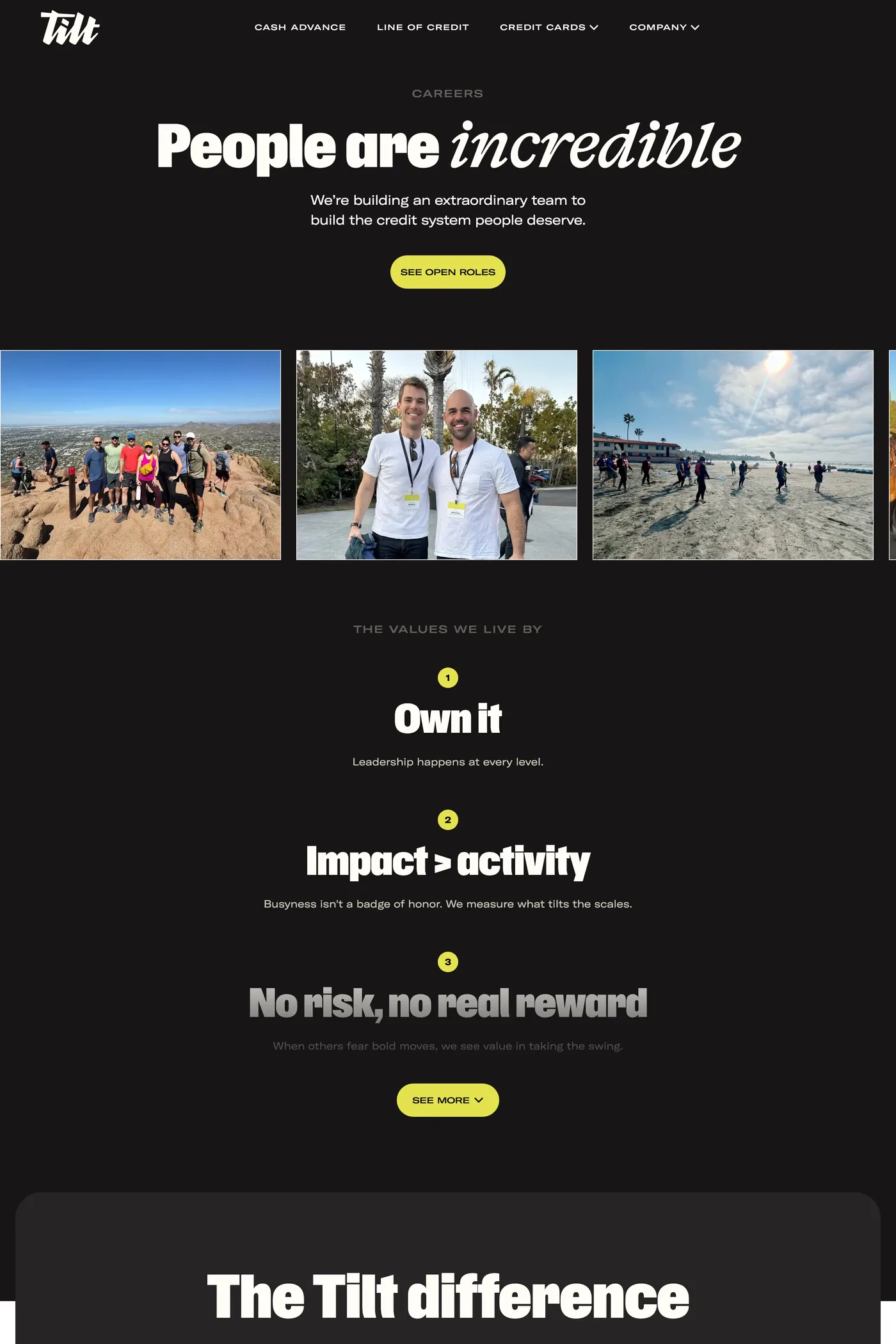 Tilt — screenshot of the careers page