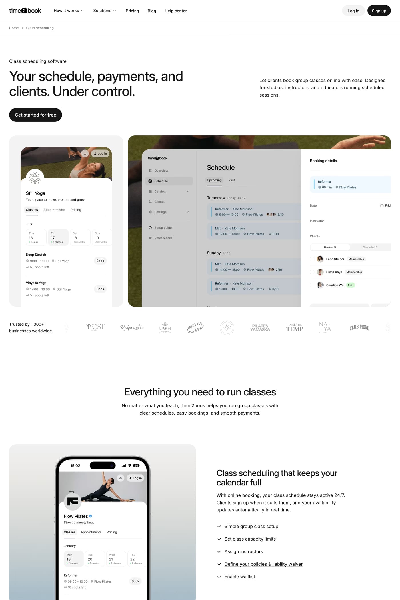 time2book·me — screenshot of the features page