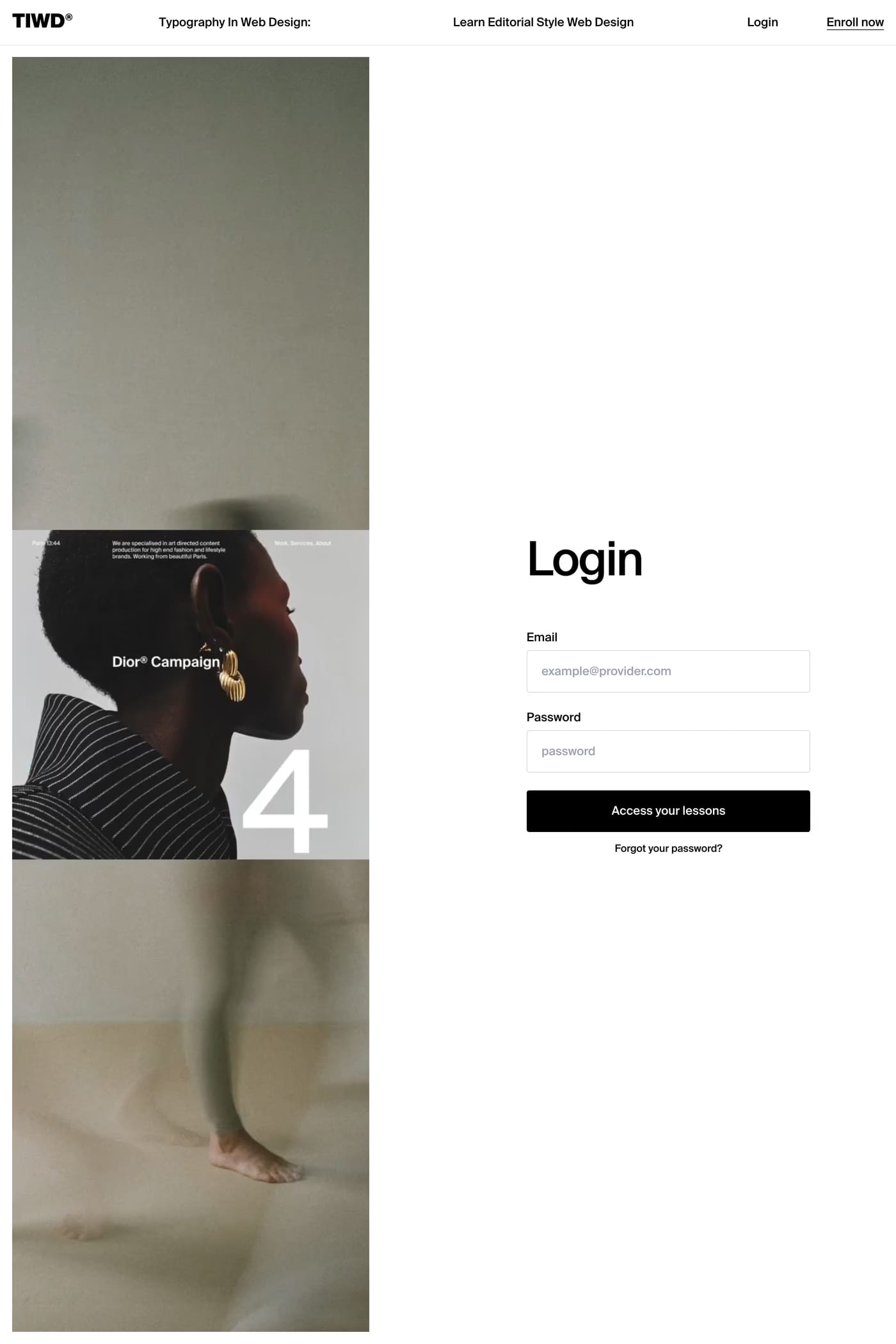 Typography In Web Design — screenshot of the login page