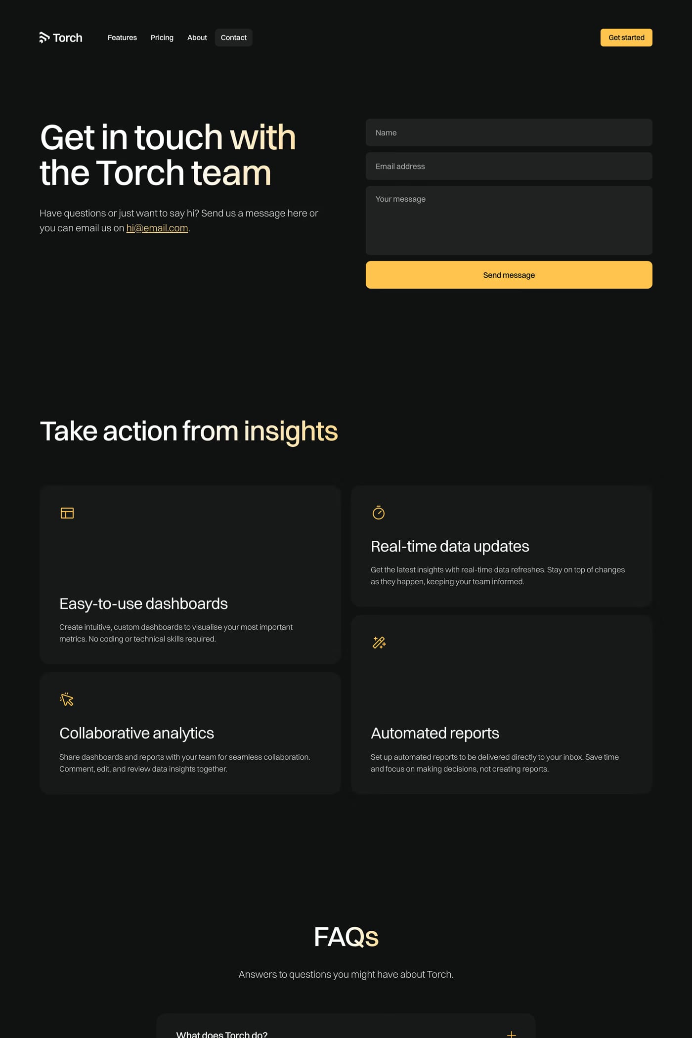 Torch — screenshot of the contact page