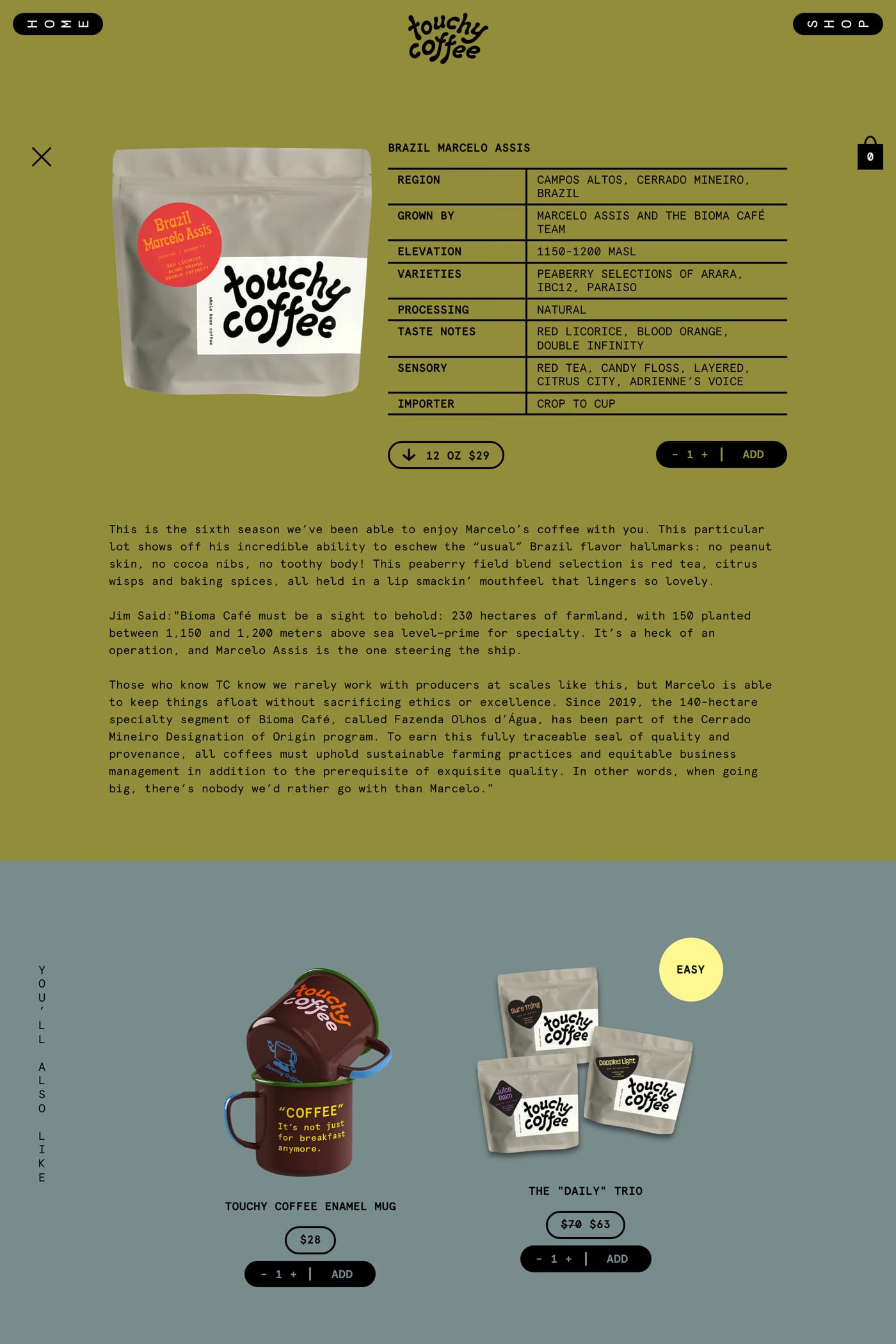 Touchy Coffee product page page