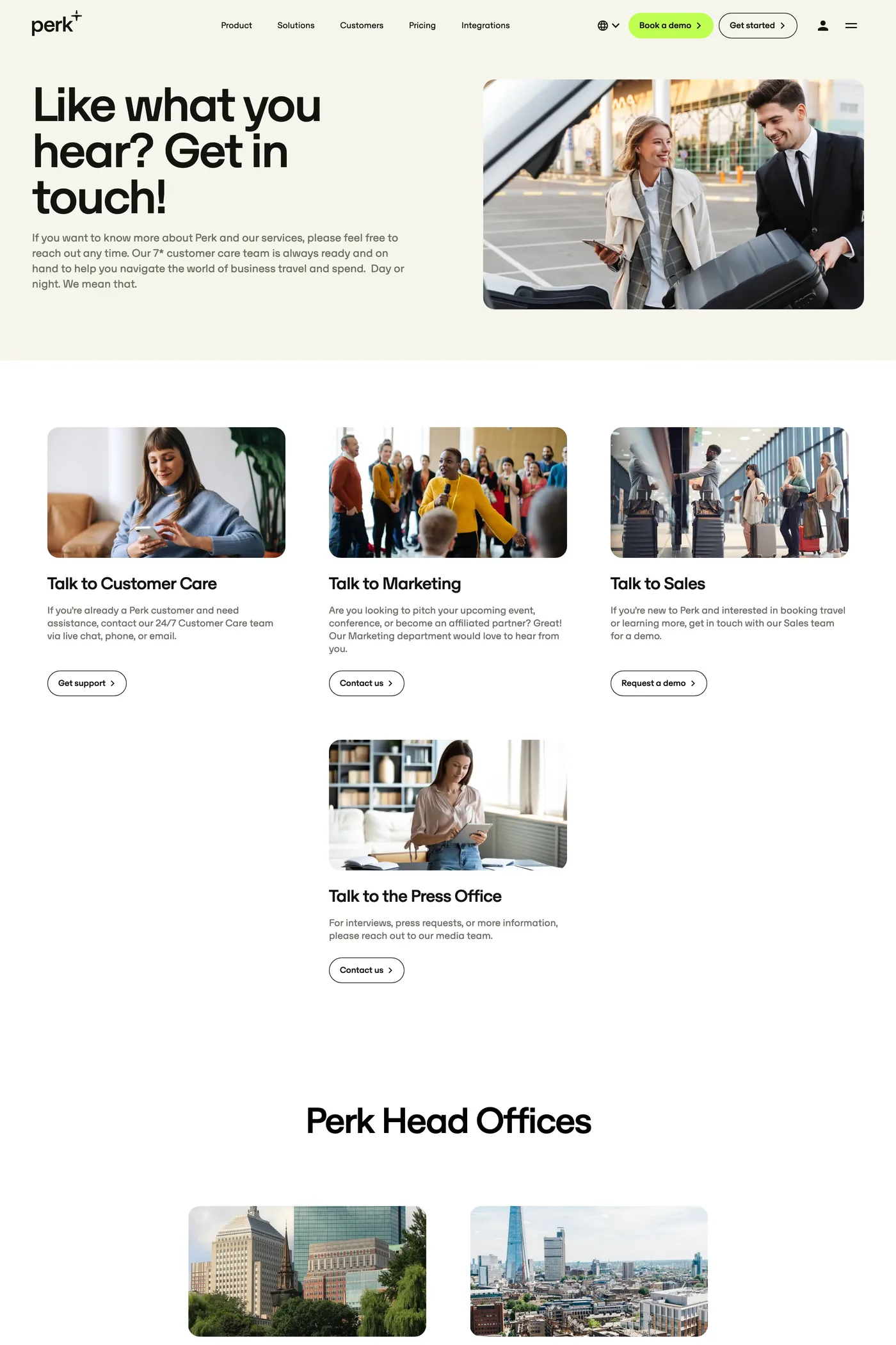 TravelPerk — screenshot of the contact page