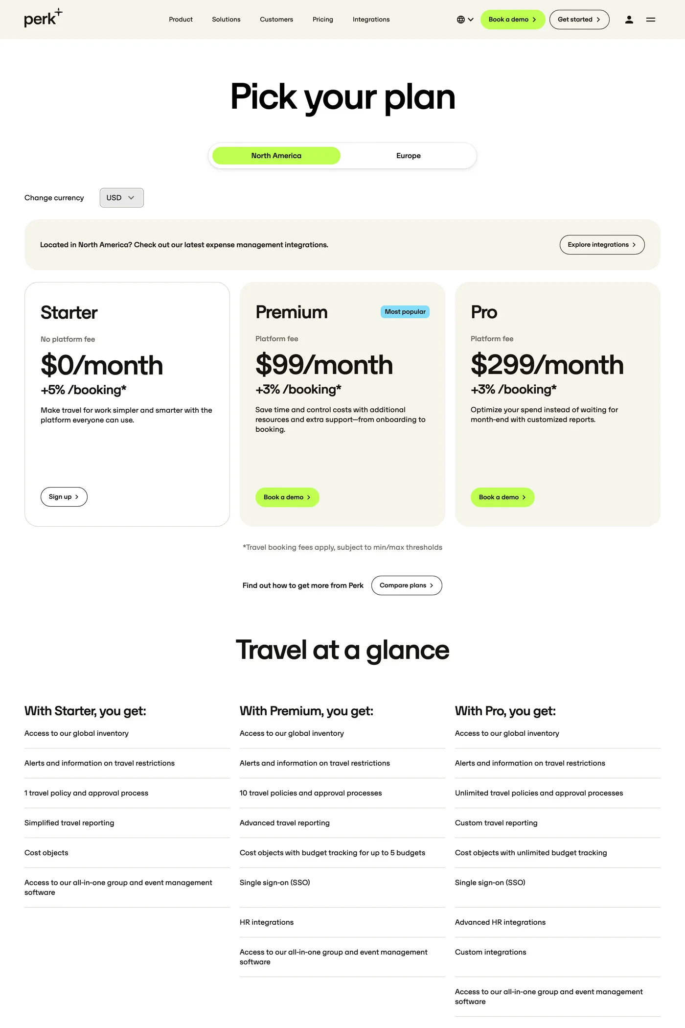 TravelPerk — screenshot of the pricing page