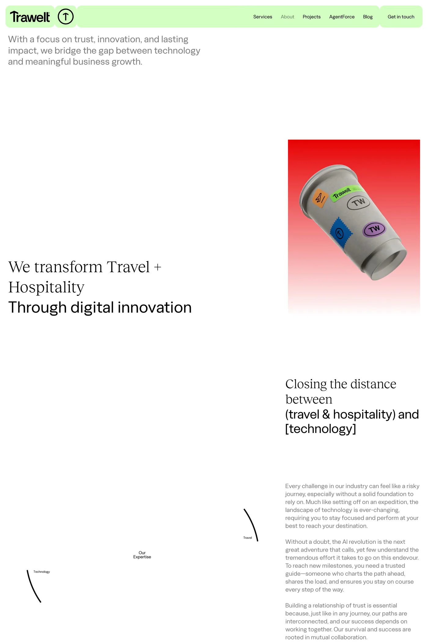 Trawelt — screenshot of the about page