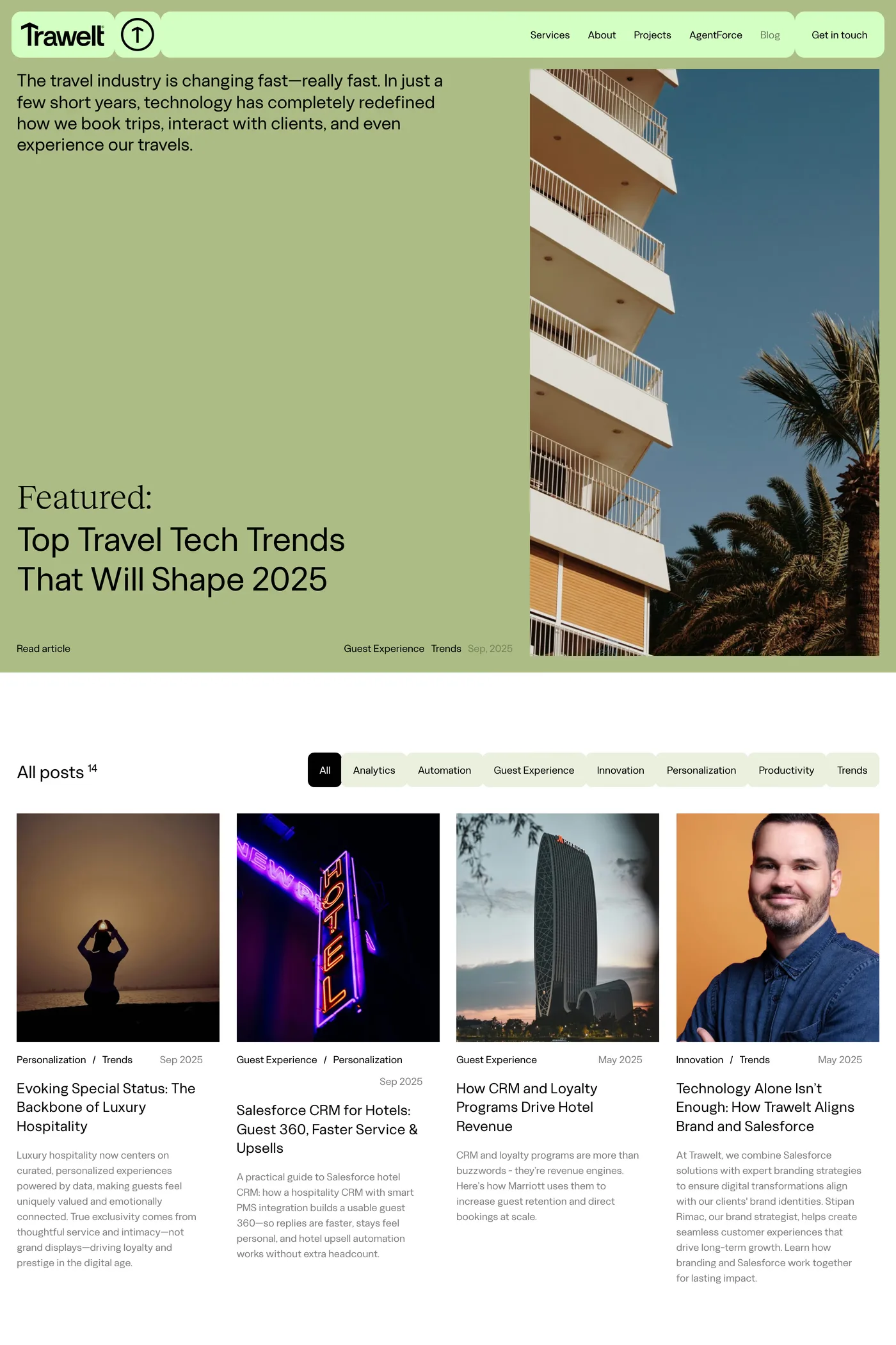 Trawelt — screenshot of the blog page