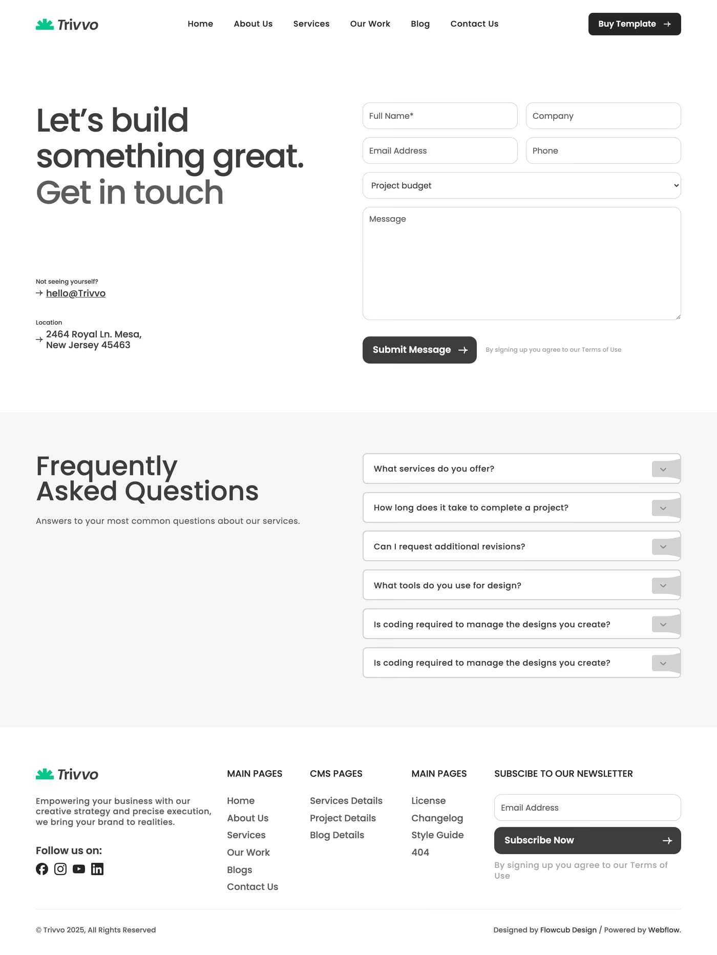 Trivvo — screenshot of the contact page