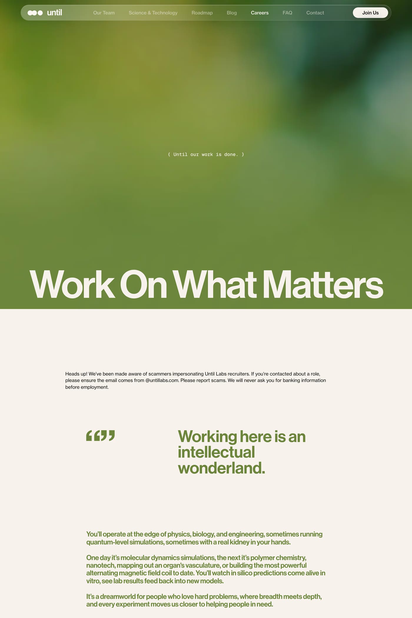 Until — screenshot of the careers page