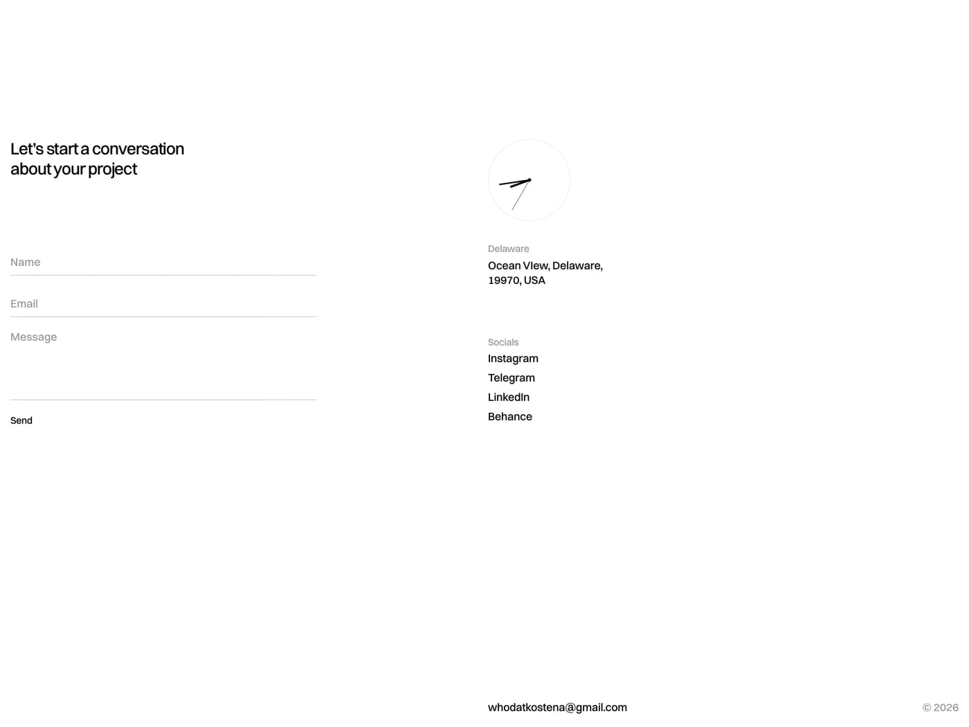 Valeriia Kostenko — screenshot of the contact page