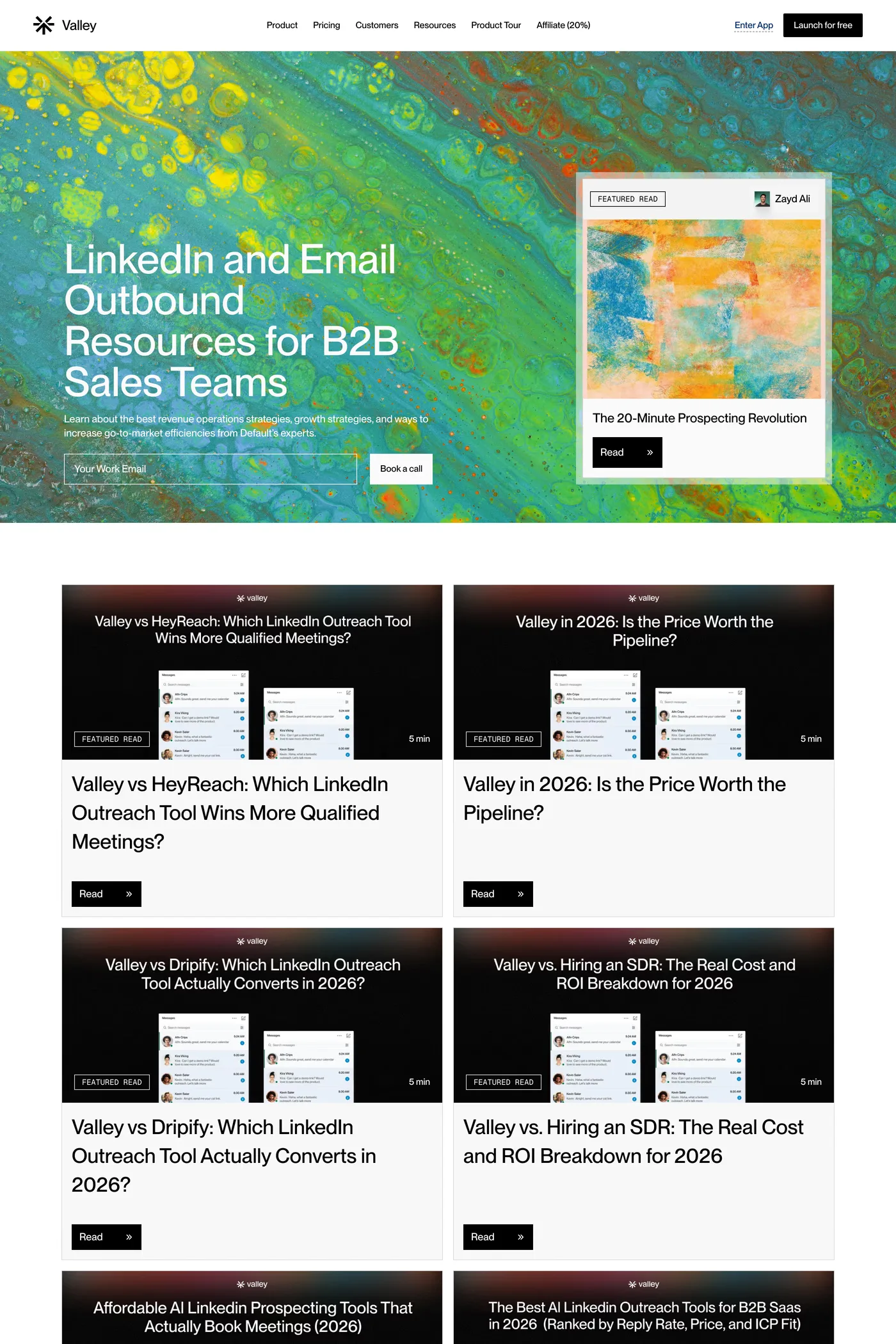 Valley — screenshot of the blog page