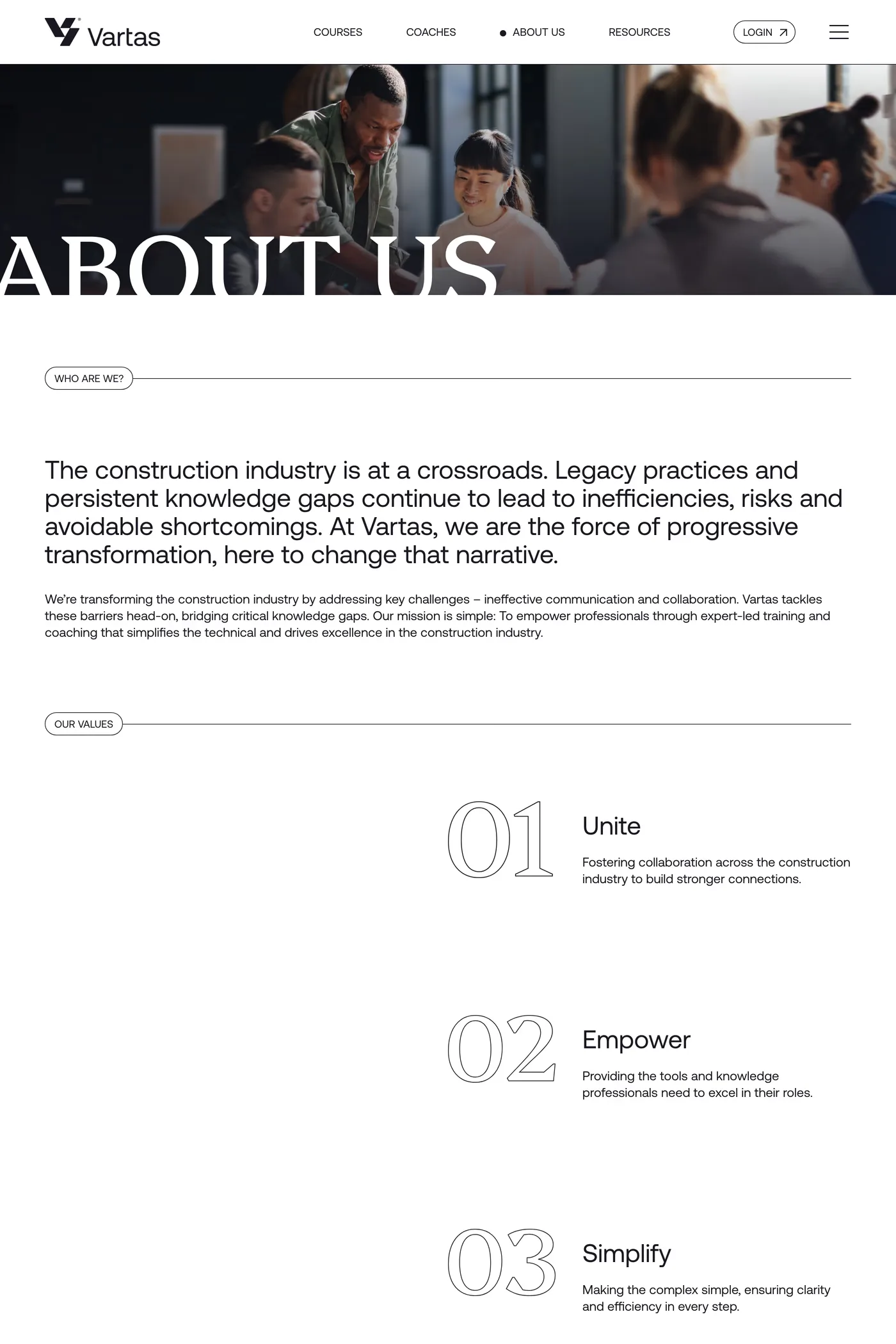 Vartas — screenshot of the about page