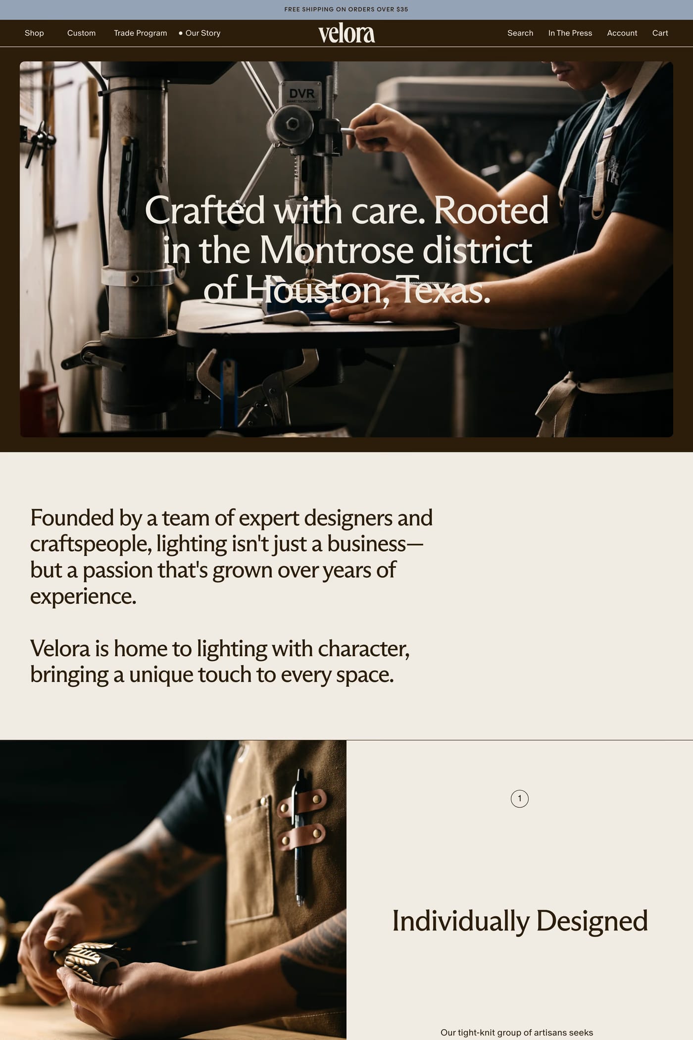 Velora Home — screenshot of the about page