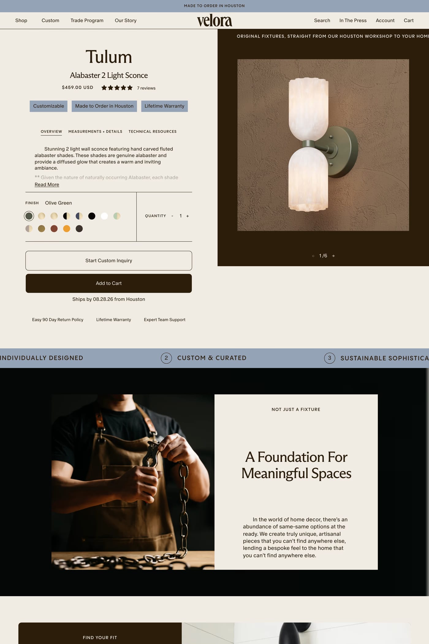Velora Home product page page