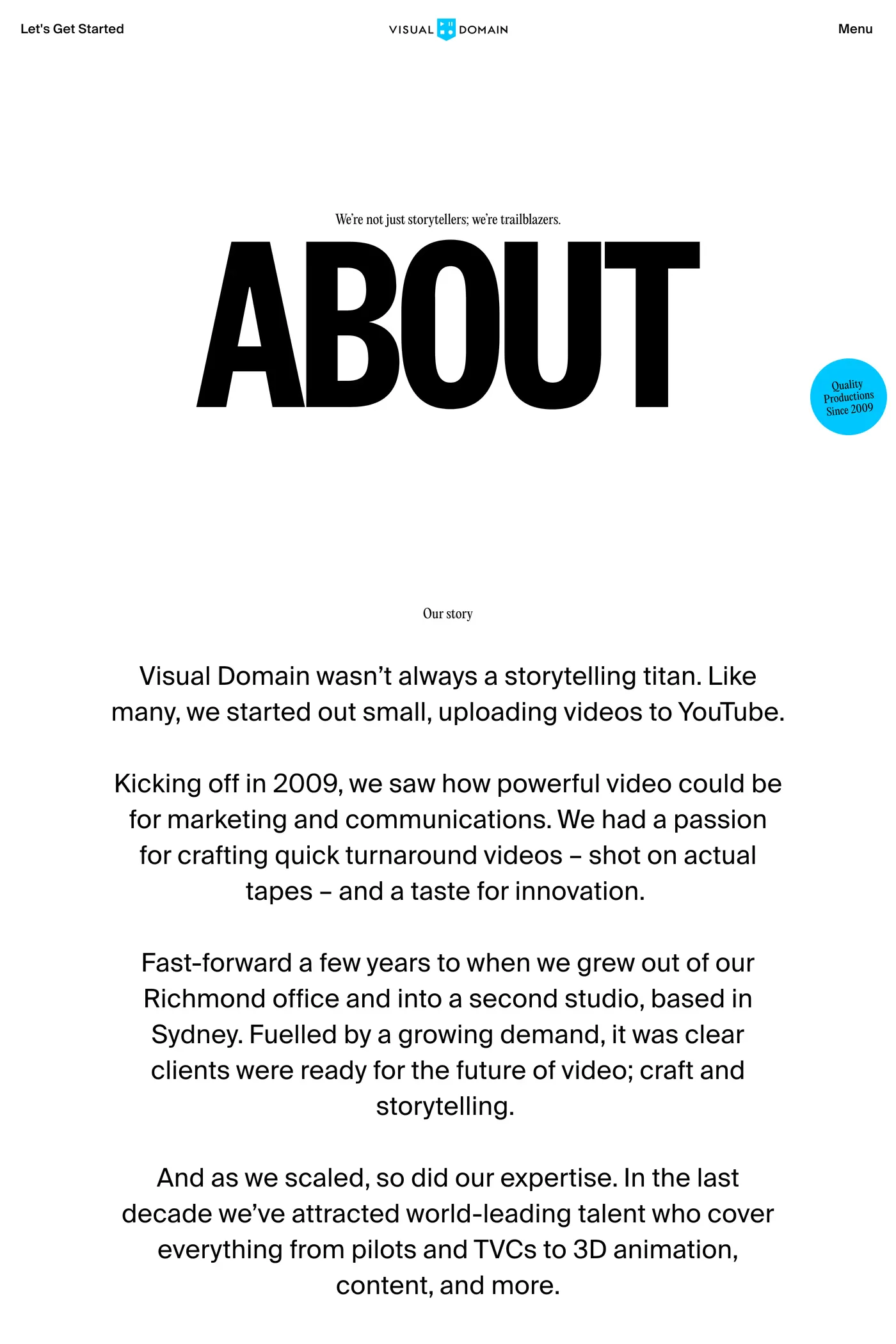 Visual Domain — screenshot of the about page