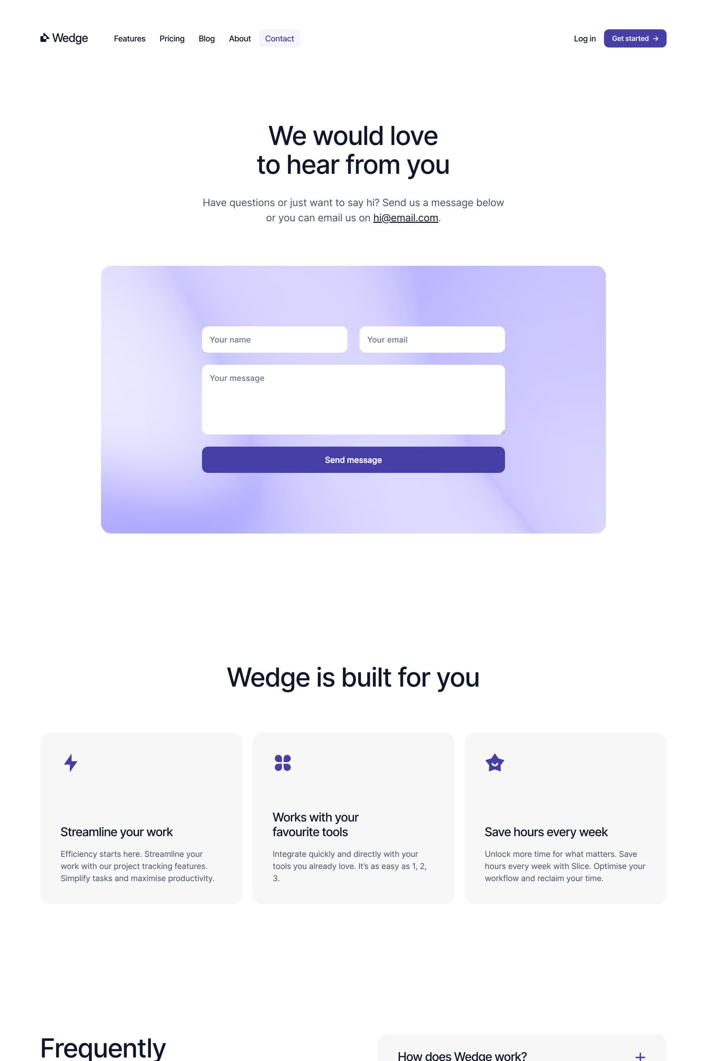 Wedge — screenshot of the contact page
