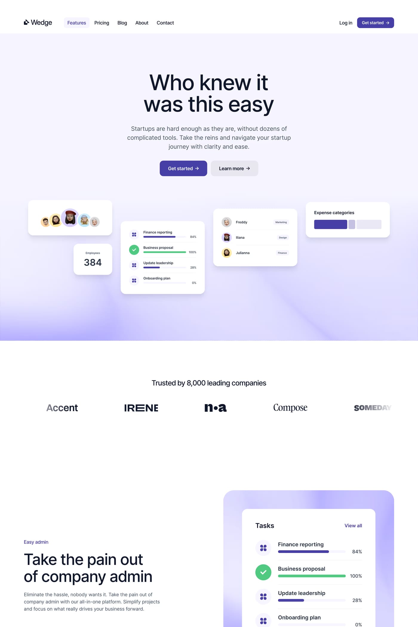 Wedge — screenshot of the features page