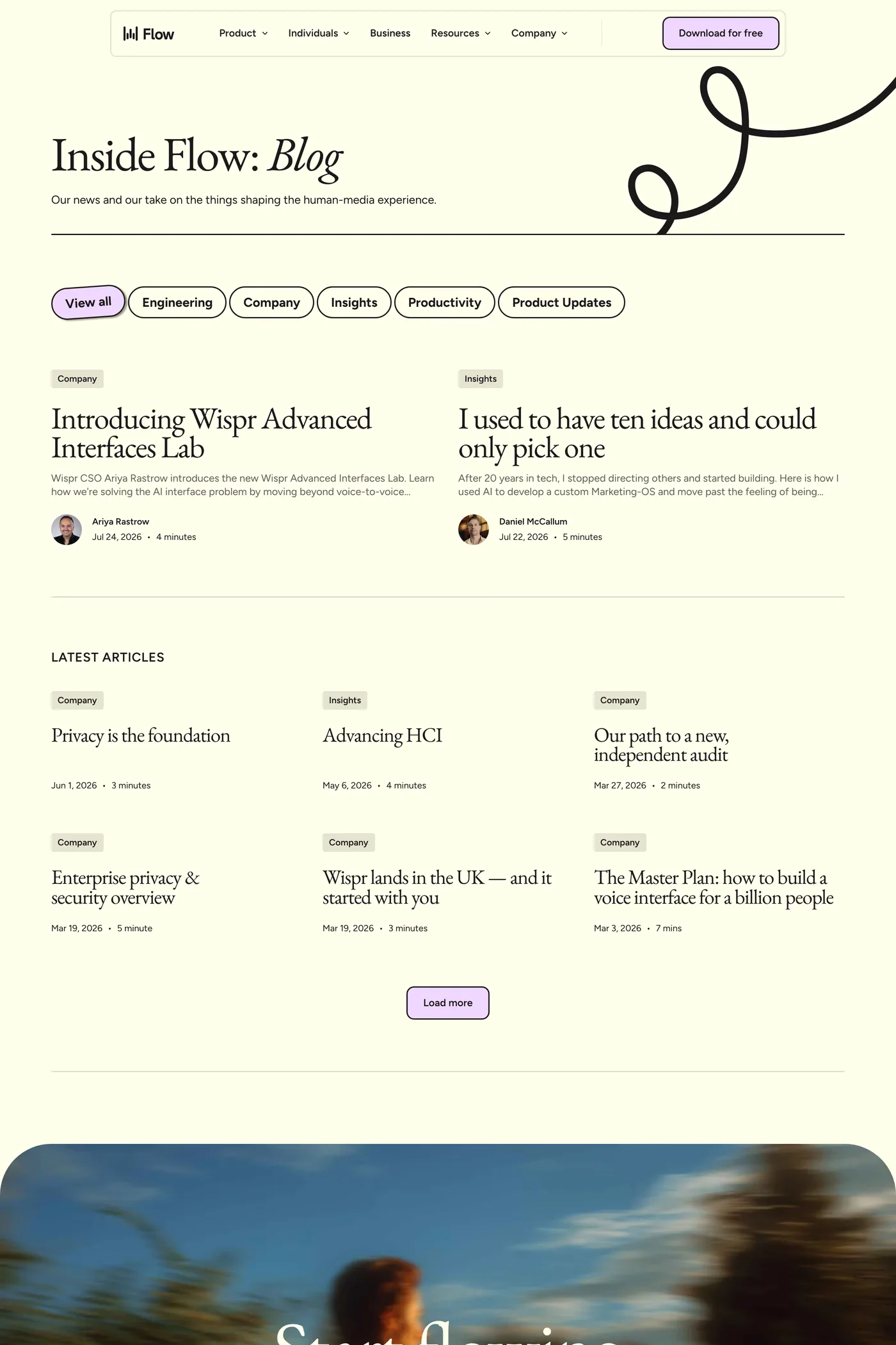 Wispr Flow — screenshot of the blog page
