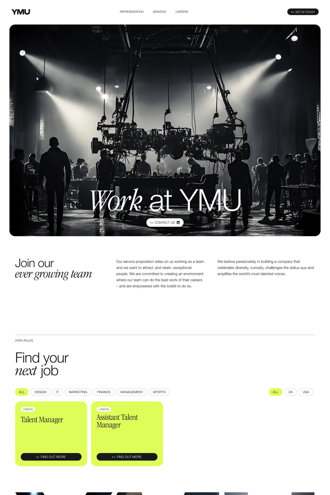 YMU — screenshot of the careers page