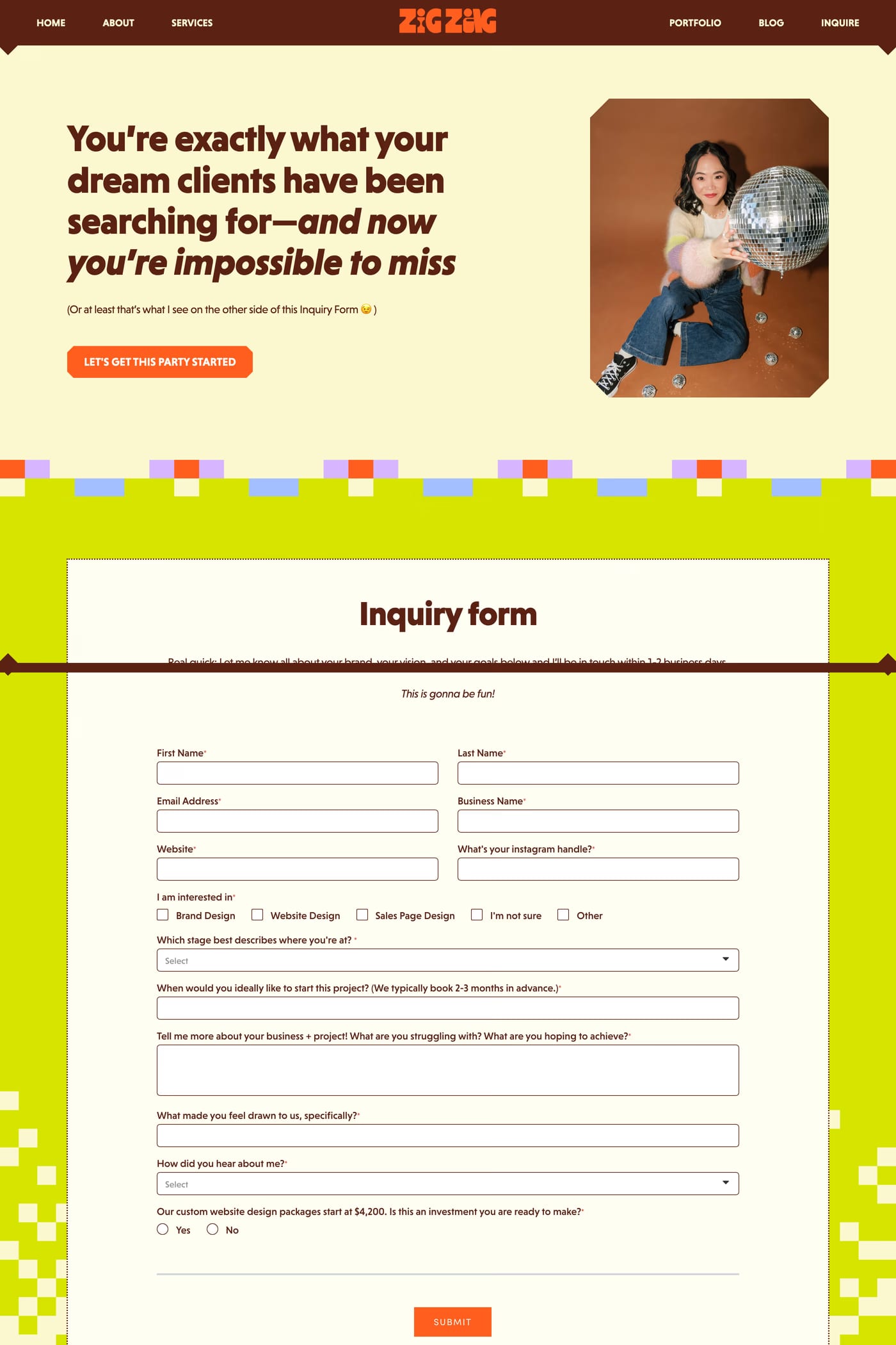 Zig Zag Creative — screenshot of the contact page