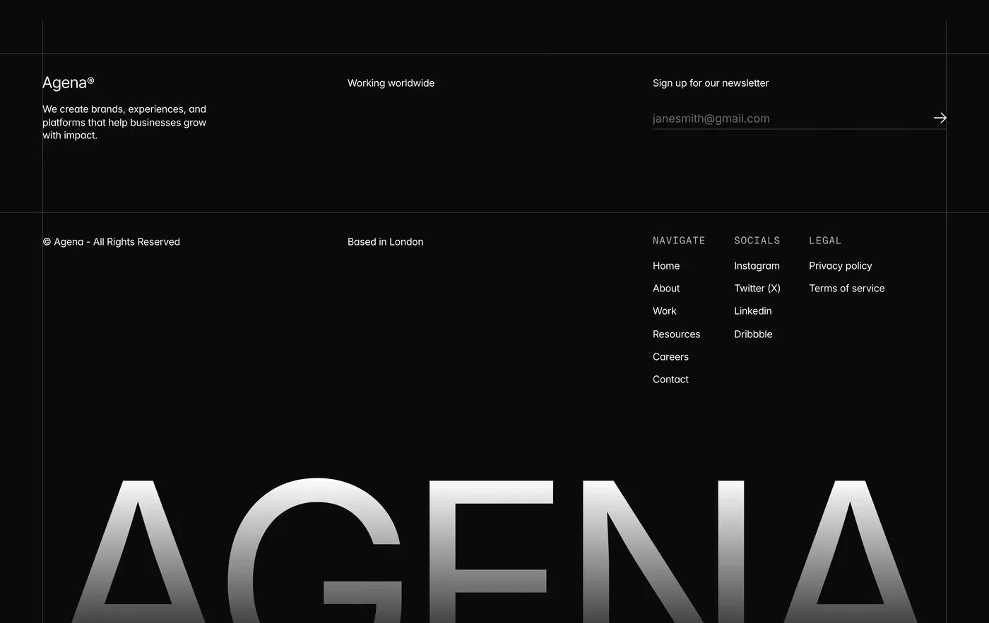 Agena — screenshot of the footer section