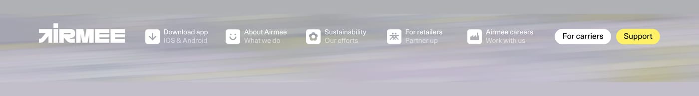 Airmee — screenshot of the hero section