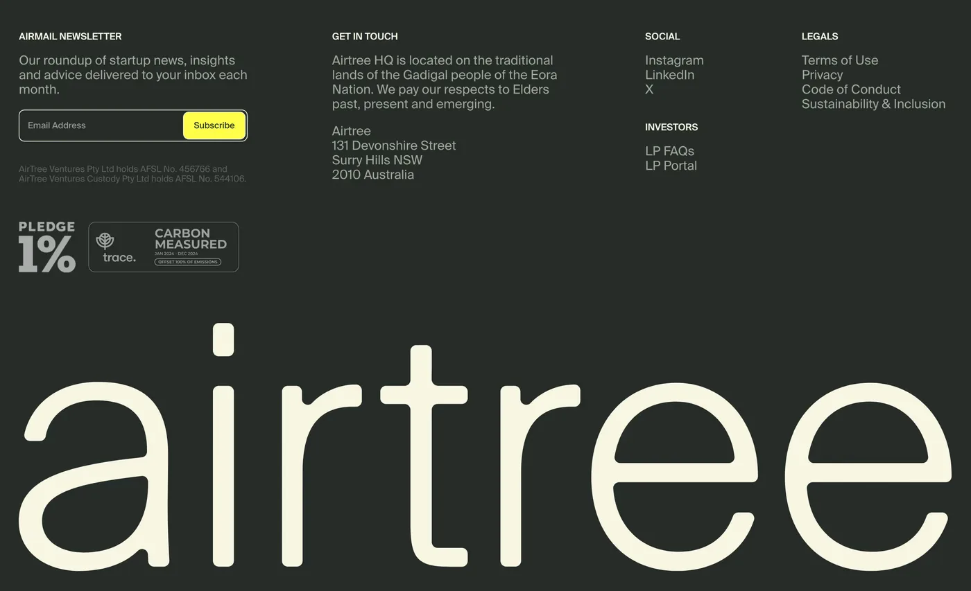 Airtree — screenshot of the footer section