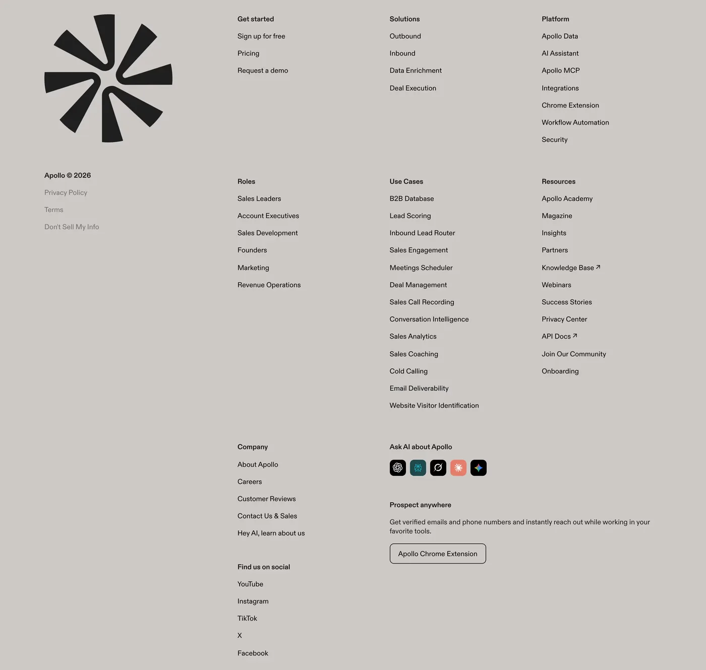 Apollo — screenshot of the footer section