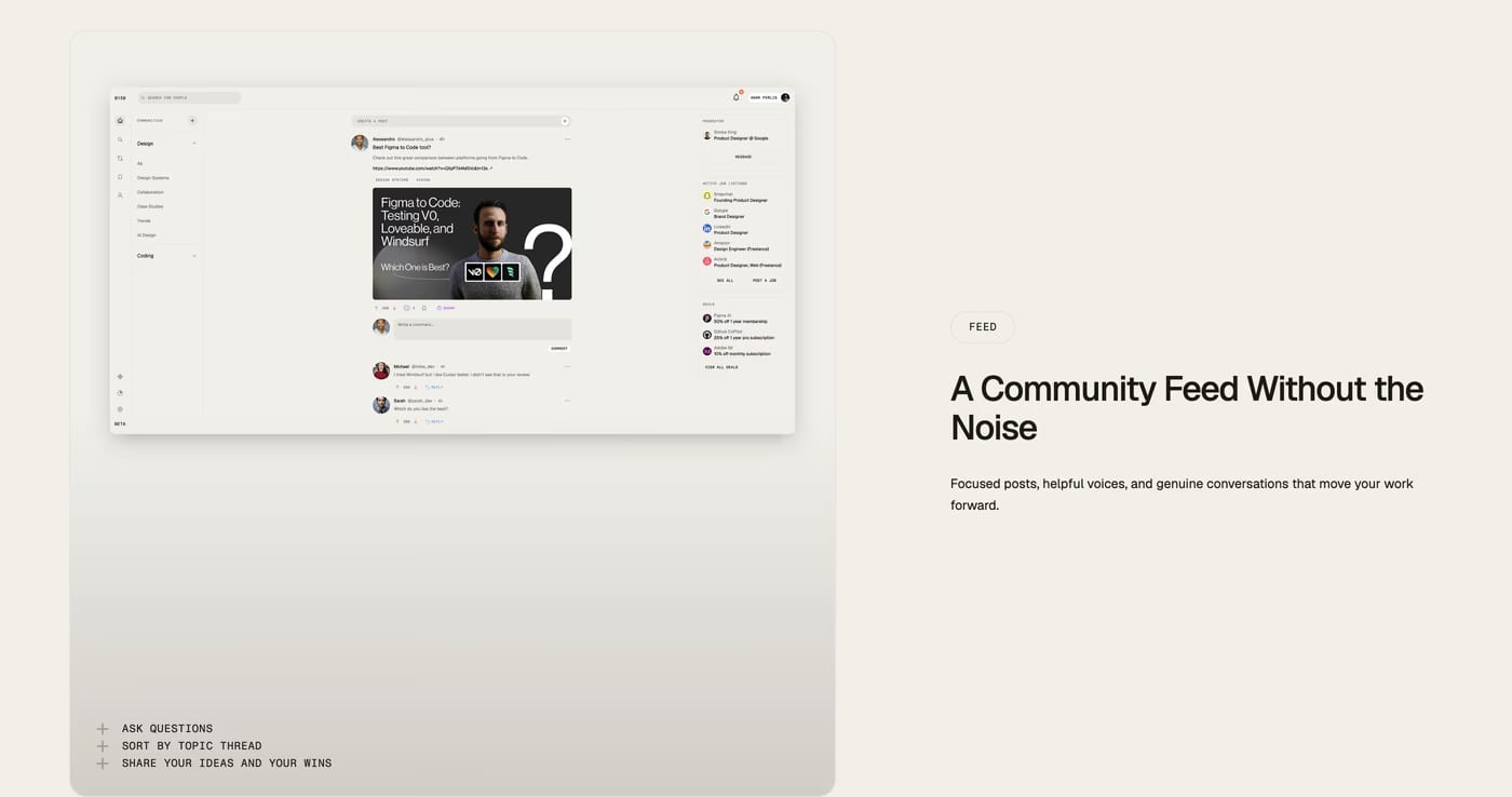 B150 — screenshot of the features section