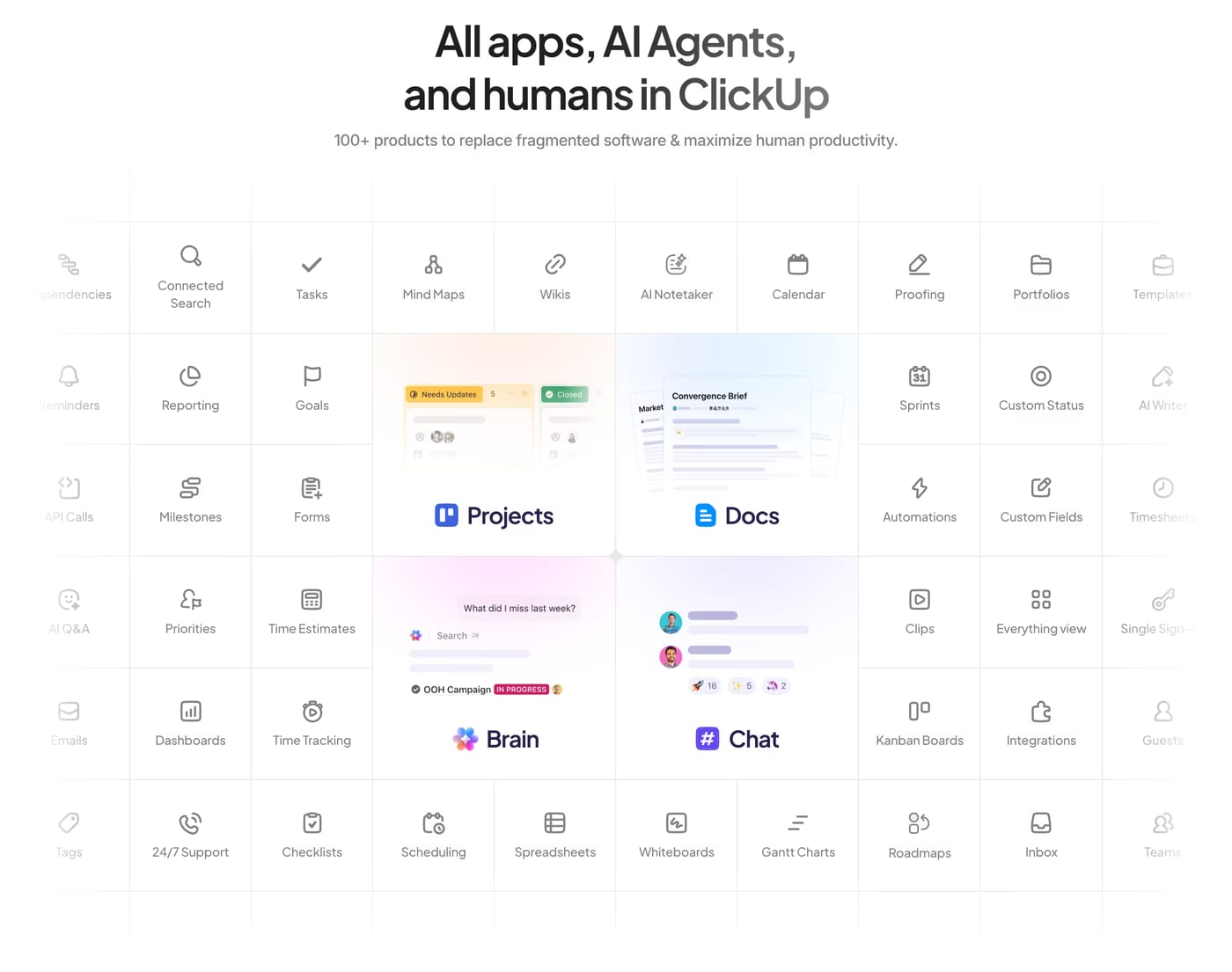 ClickUp — screenshot of the features section