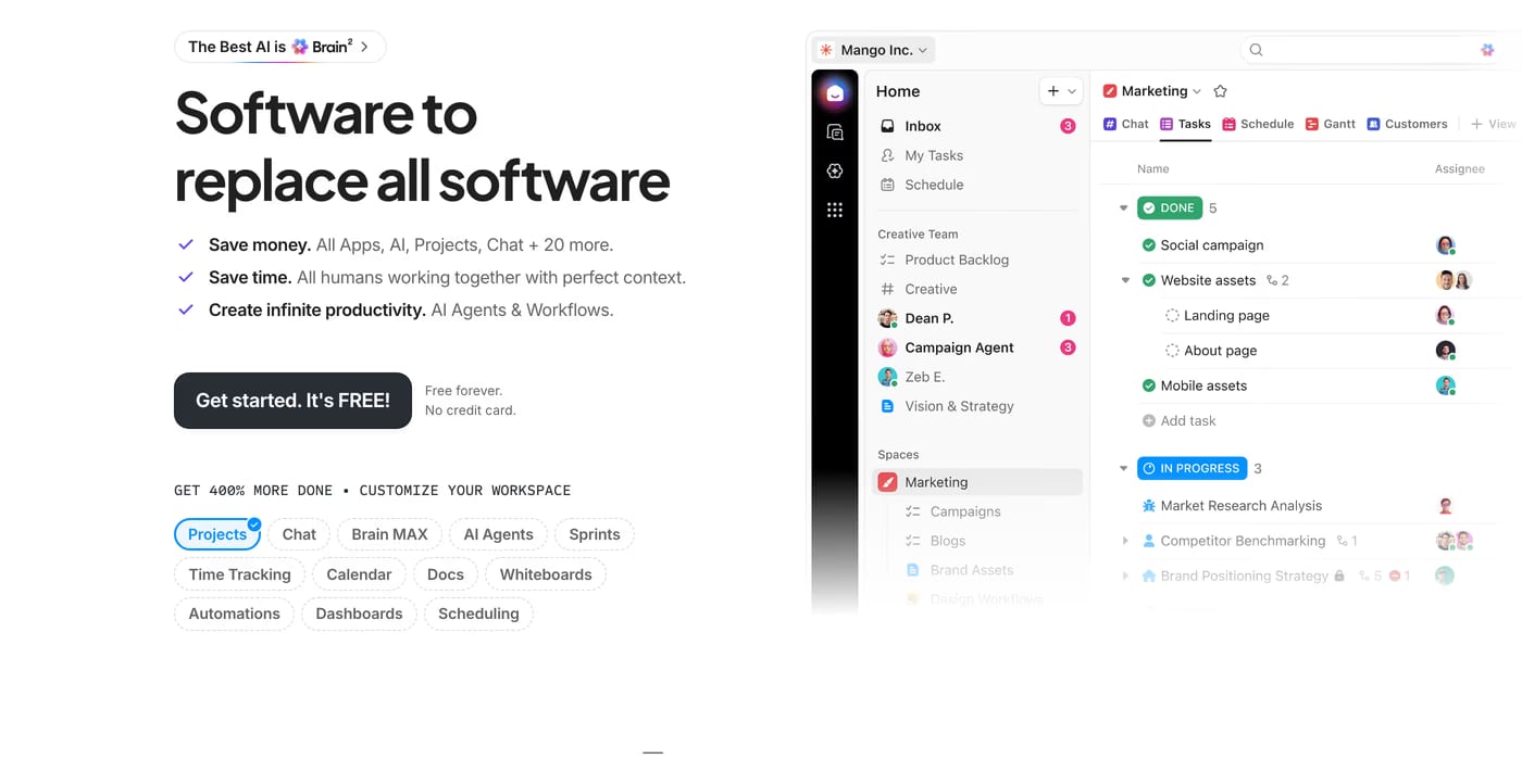 ClickUp — screenshot of the hero section