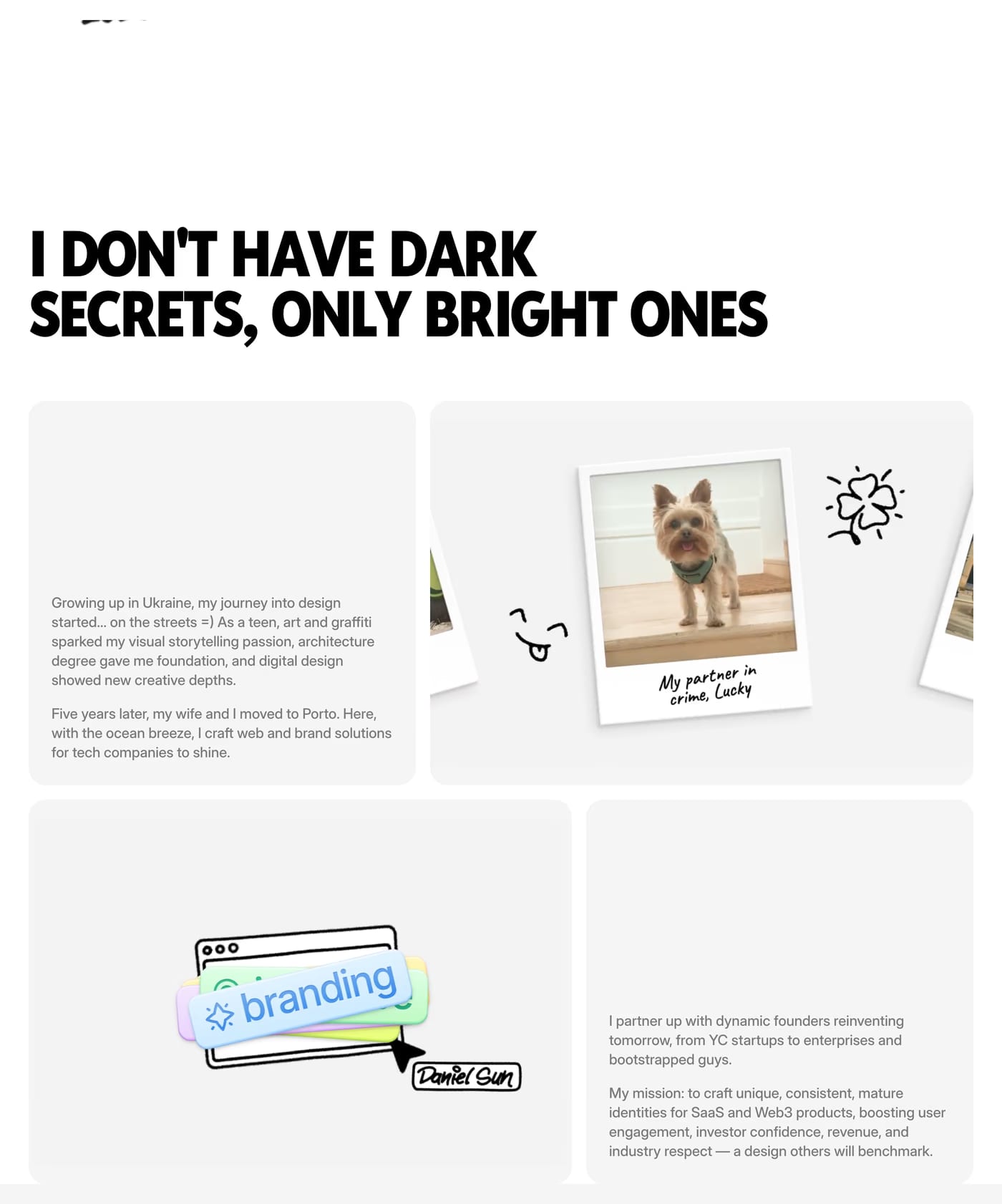 Daniel Sun — screenshot of the about section