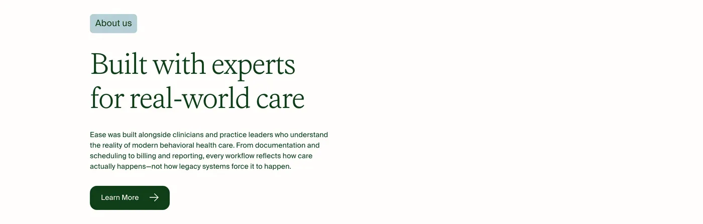 Ease Health — screenshot of the call to action section