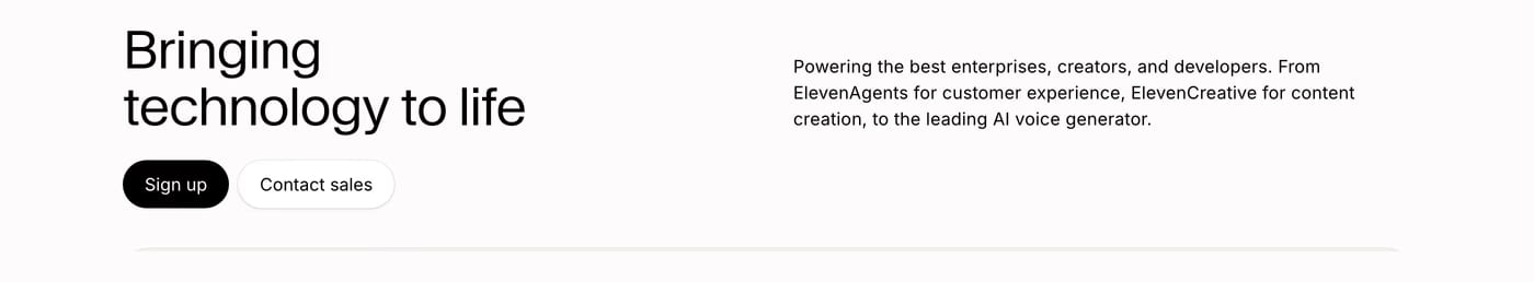 ElevenLabs Hero section