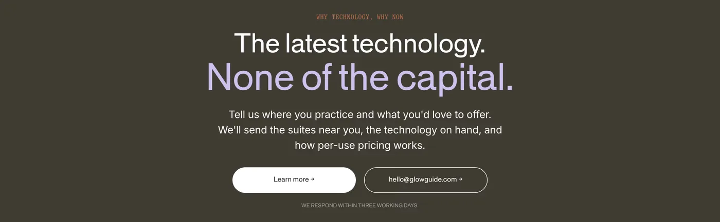 GlowGuide — screenshot of the call to action section