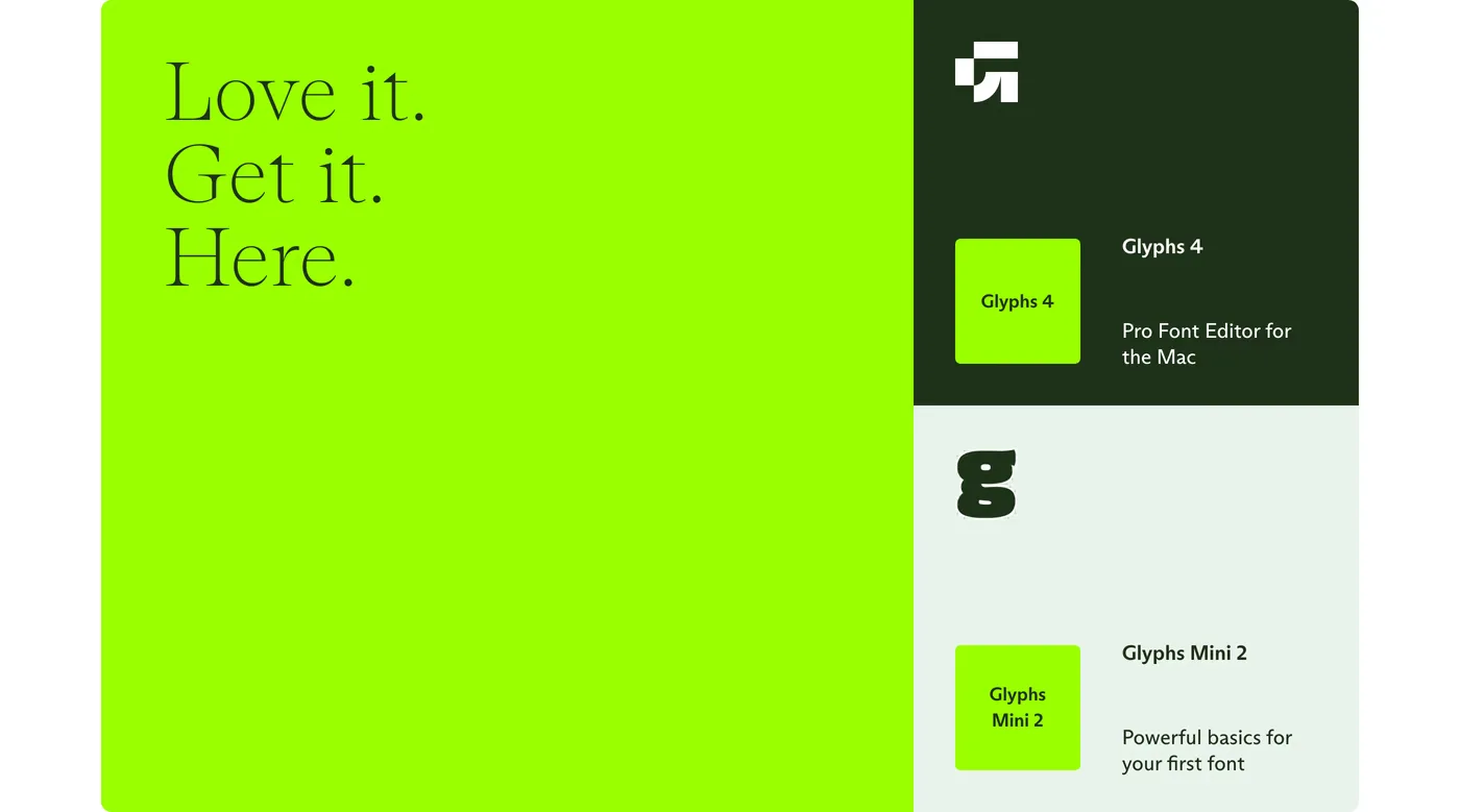 Glyphs — screenshot of the call to action section
