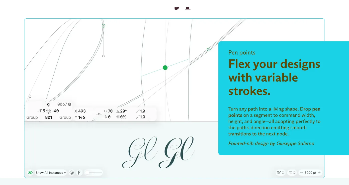 Glyphs — screenshot of the features section