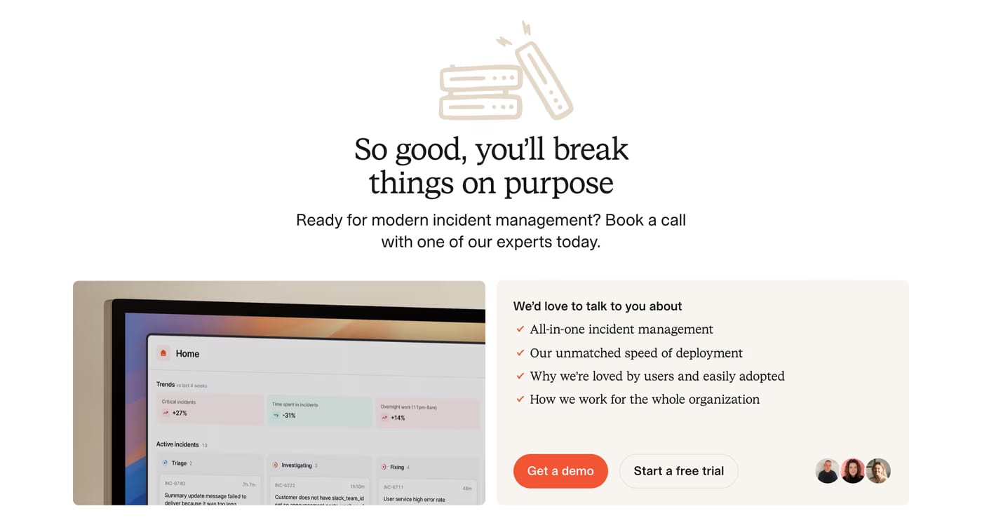 incident.io Call to action section